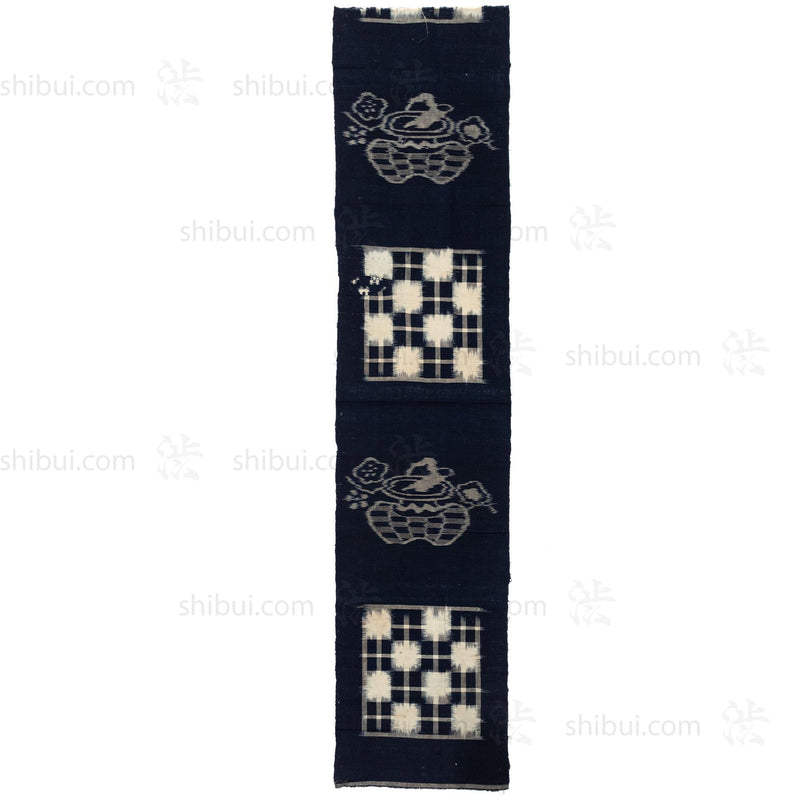 Japanese Indigo Egasuri Ikat Panels with Ikebana Motif
