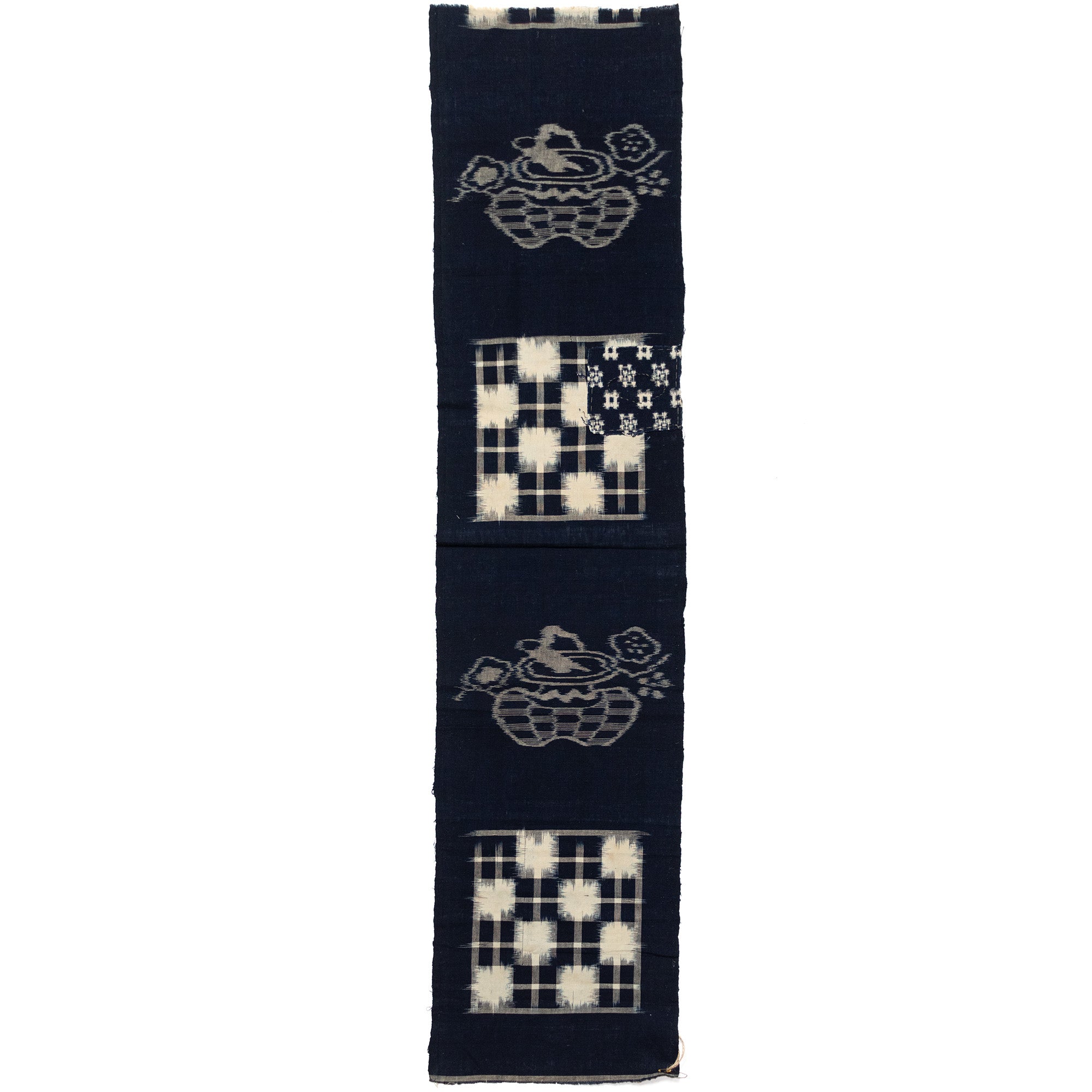 Japanese Indigo Egasuri Ikat Panels with Ikebana Motif