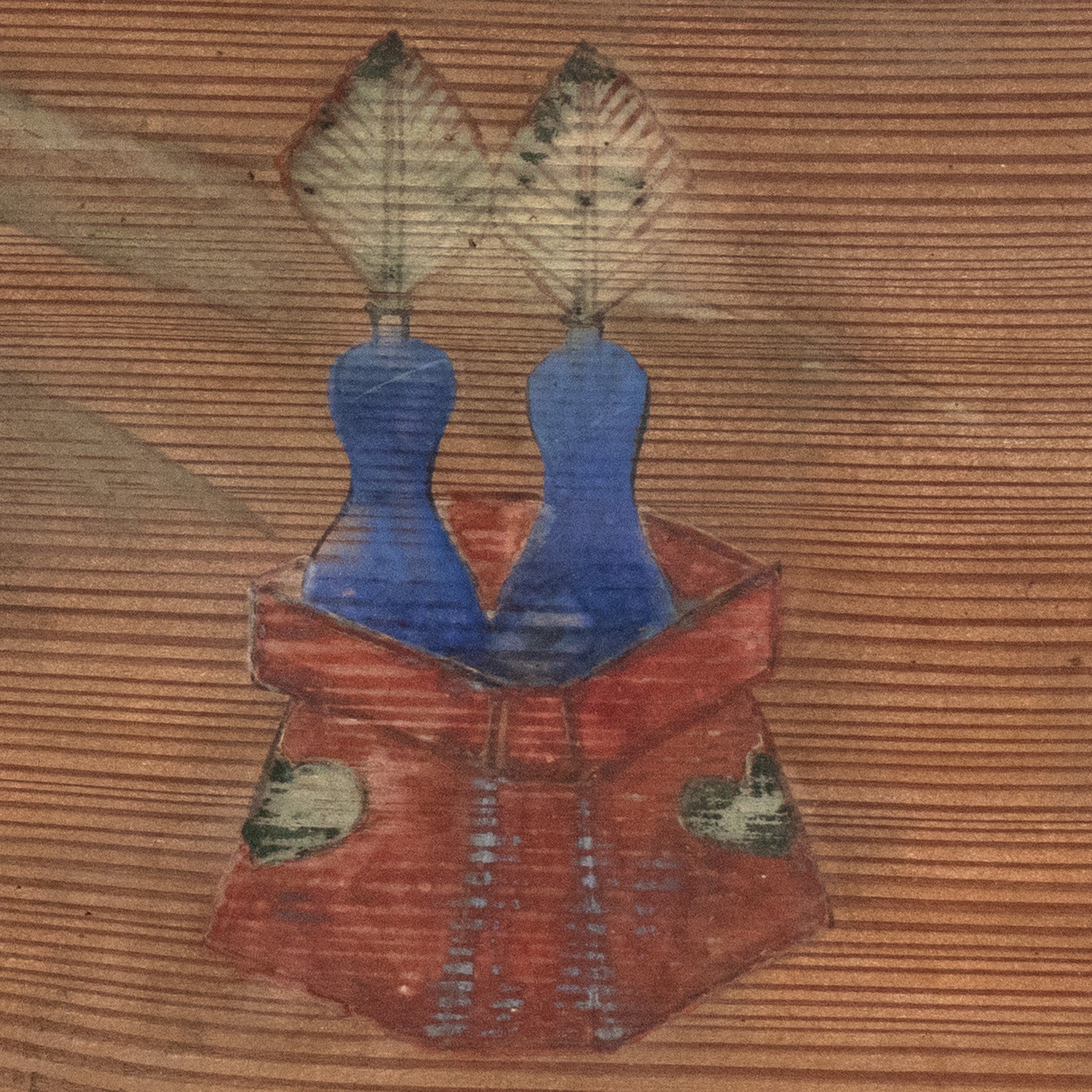 Japanese Antique Hand-painted Ema of a Cloud and Offering Tray