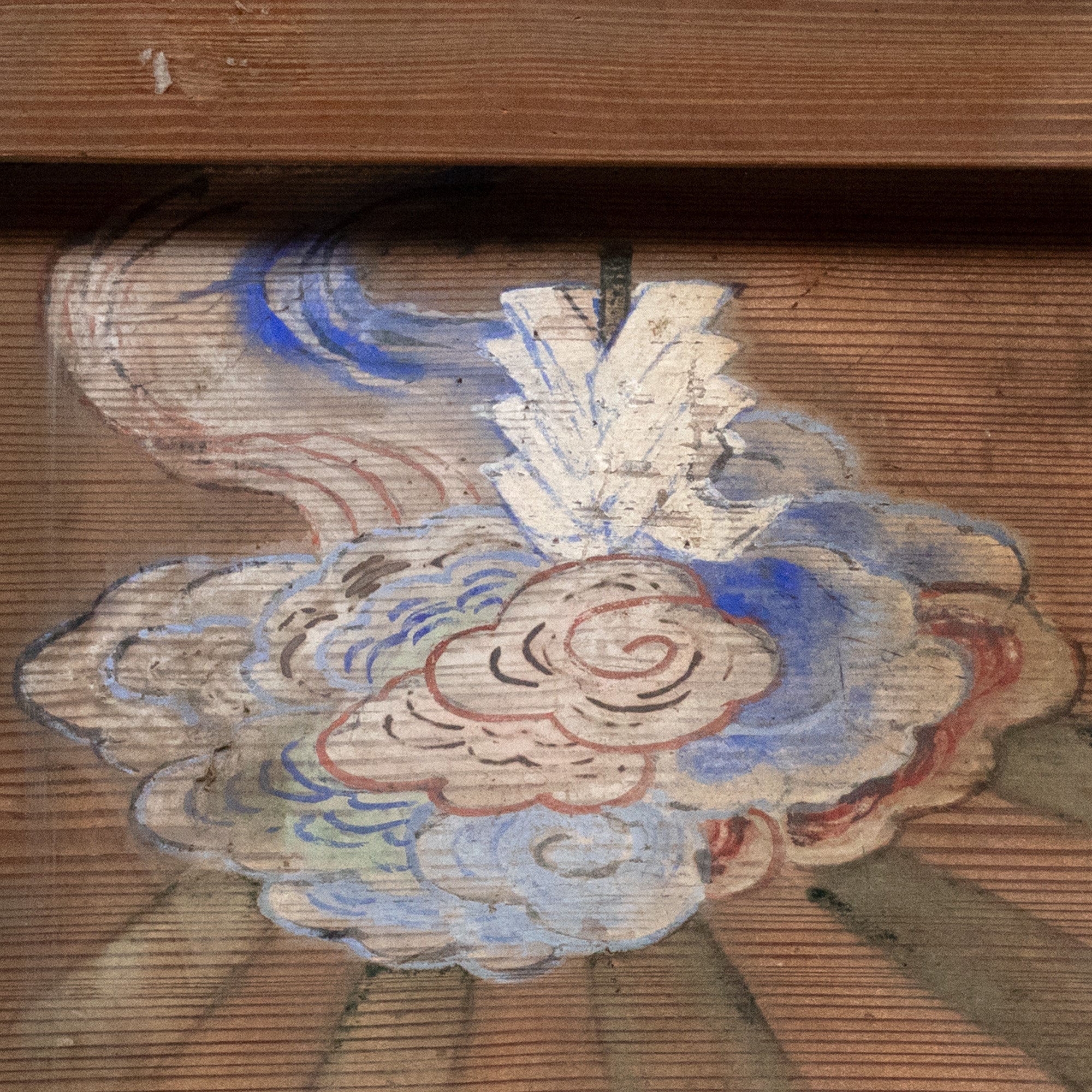 Japanese Antique Hand-painted Ema of a Cloud and Offering Tray