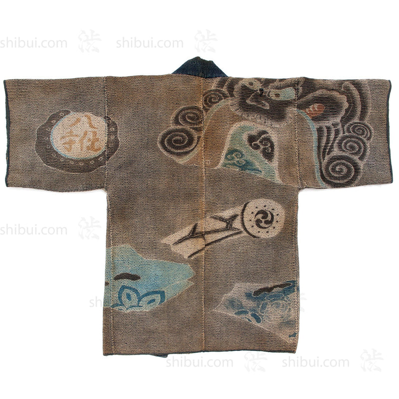 Hanten with Roof Tiles Japanese Antique Fireman's Coat