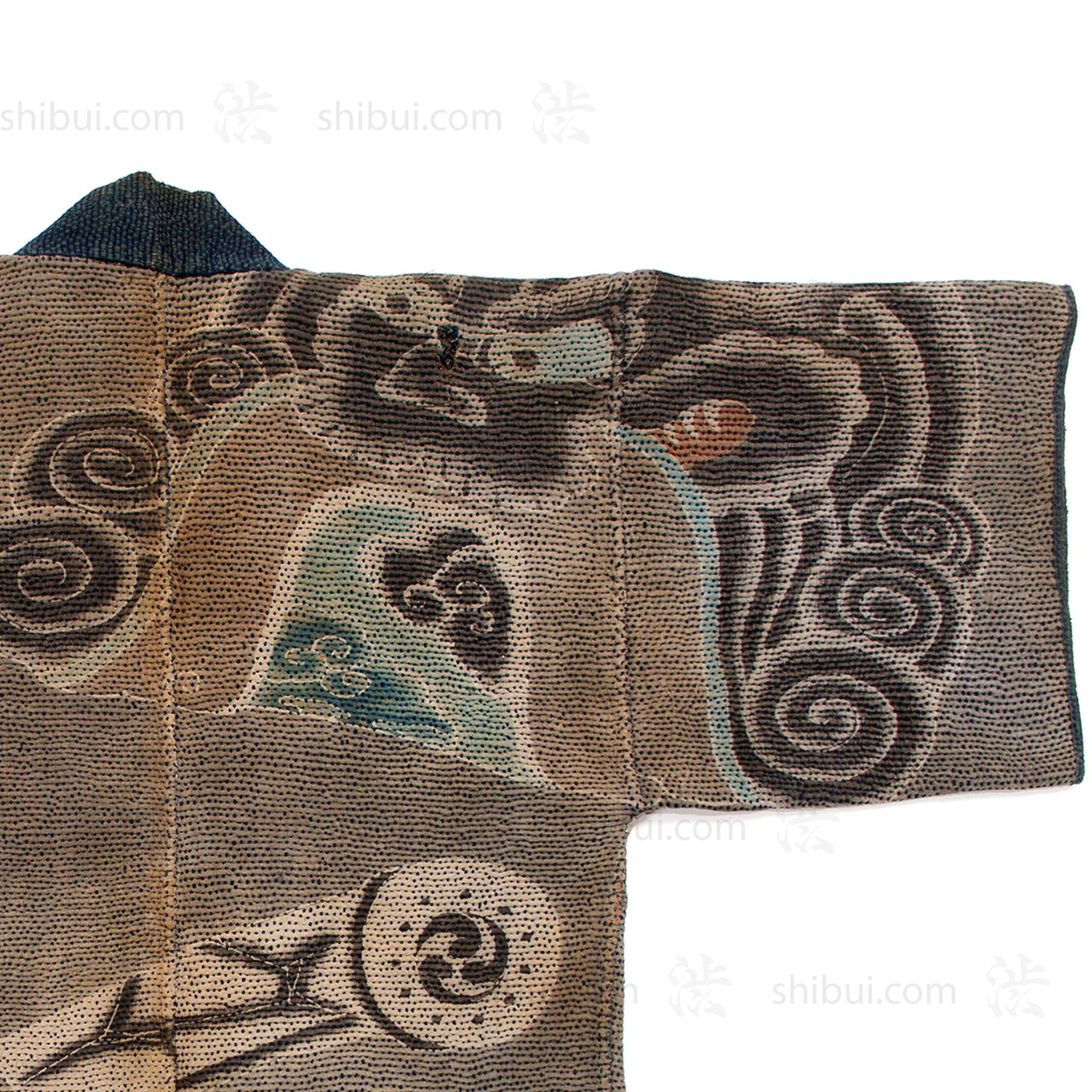 Hanten with Roof Tiles Japanese Antique Fireman's Coat