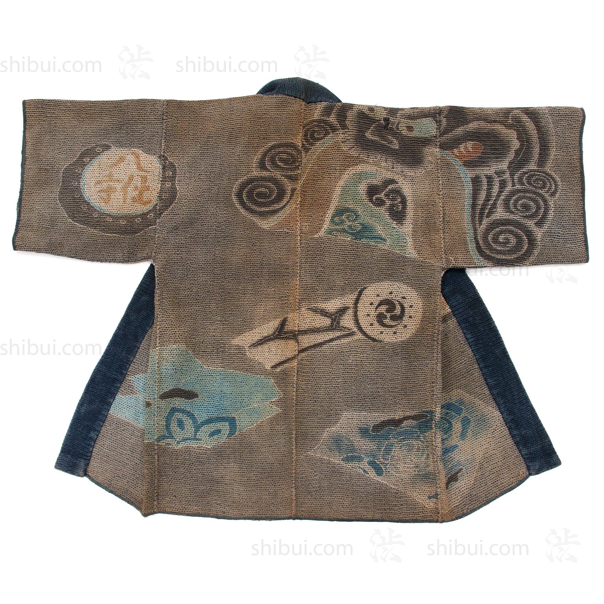 Hanten with Roof Tiles Japanese Antique Fireman's Coat