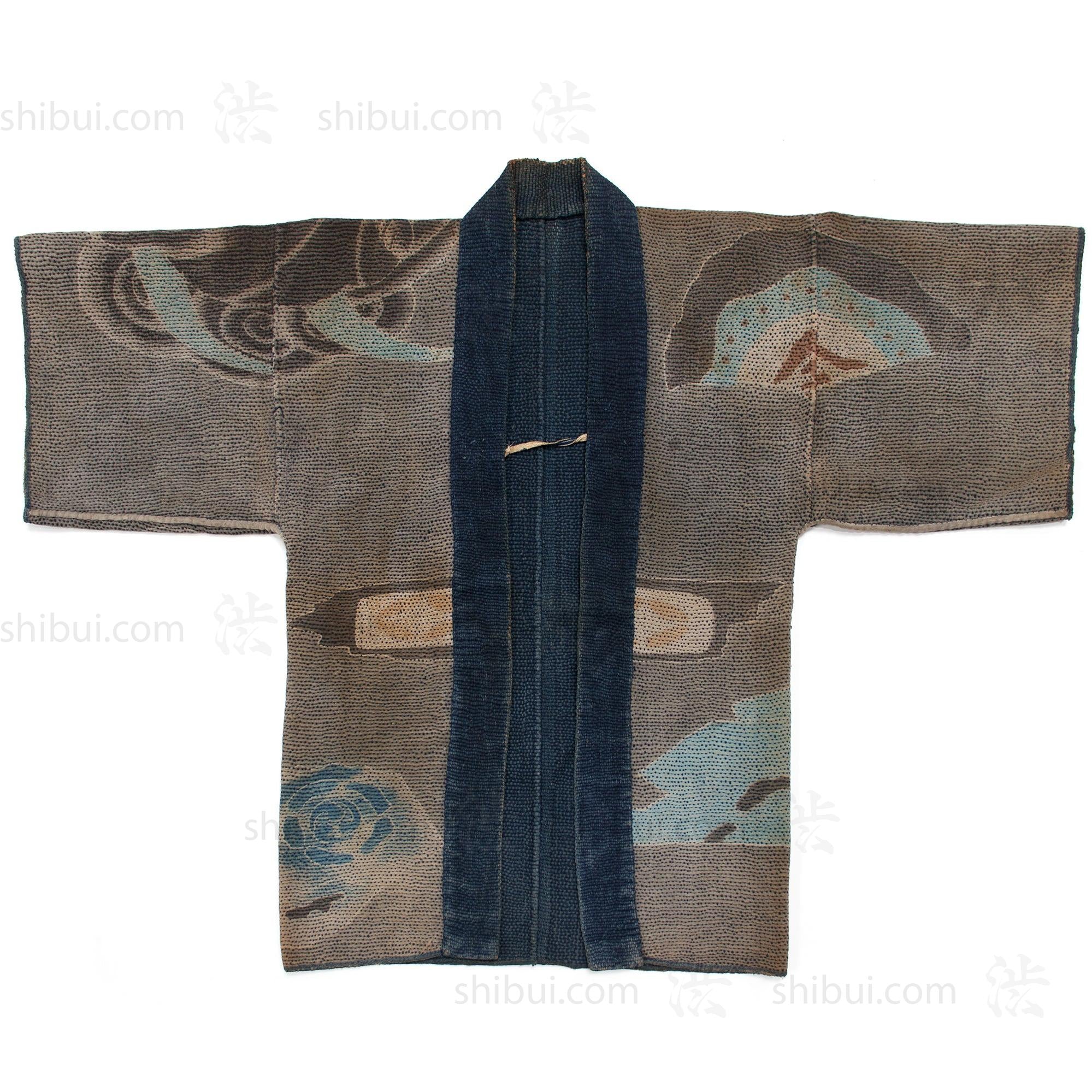 Hanten with Roof Tiles Japanese Antique Fireman's Coat