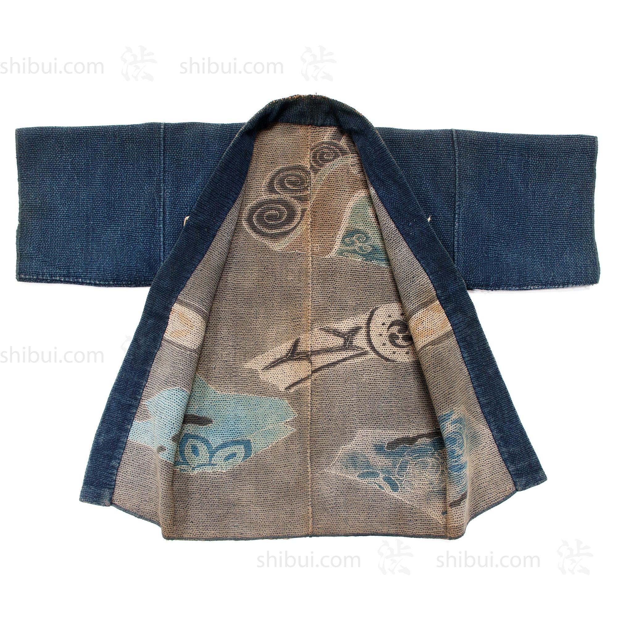 Hanten with Roof Tiles Japanese Antique Fireman's Coat