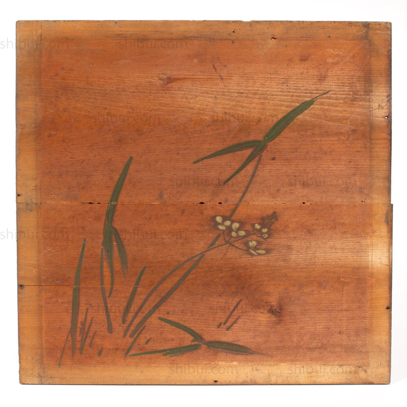 Antique Japanese Buddhist Temple Ceiling Painting with Flowers