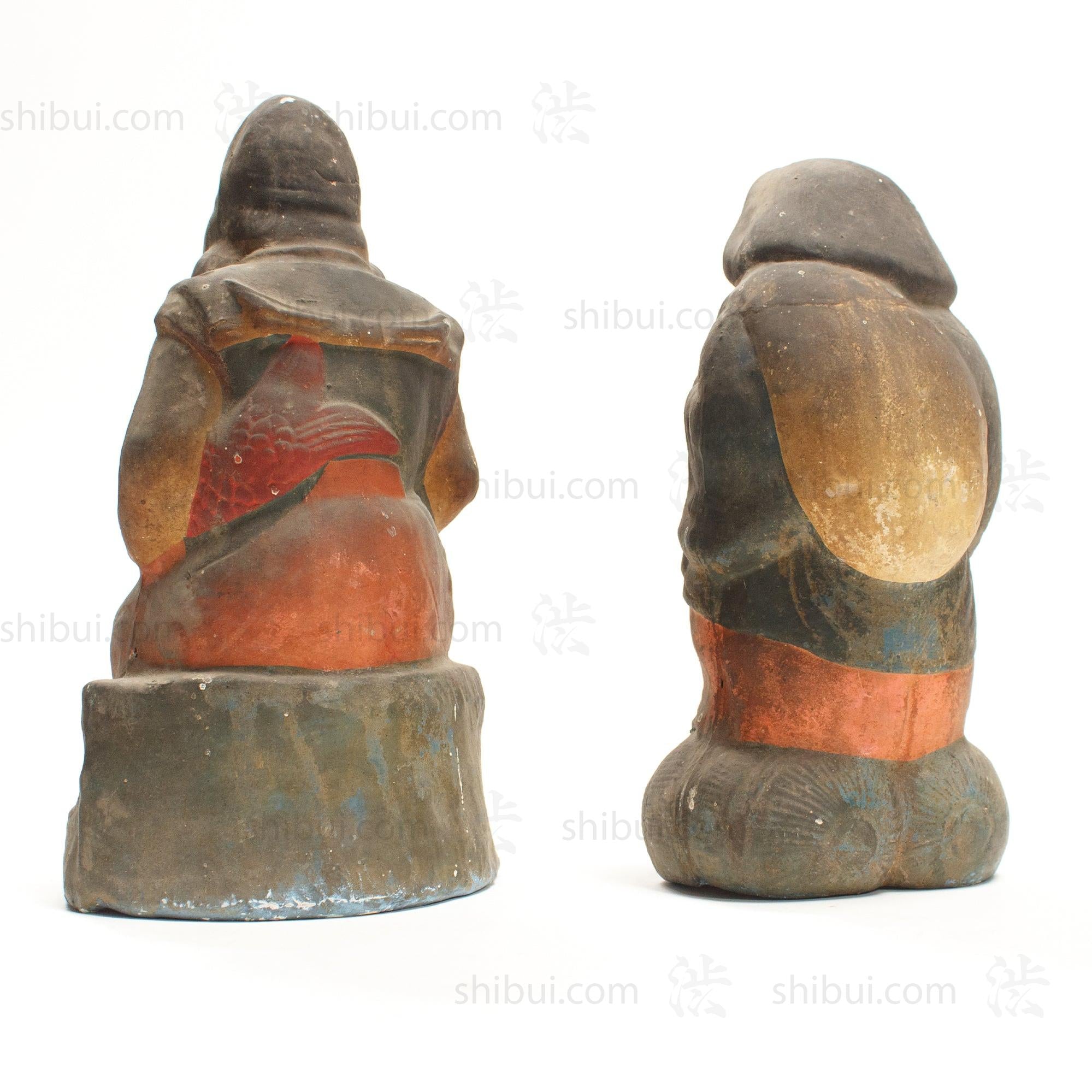 Daikoku and Ebisu Clay Dolls Meiji Era