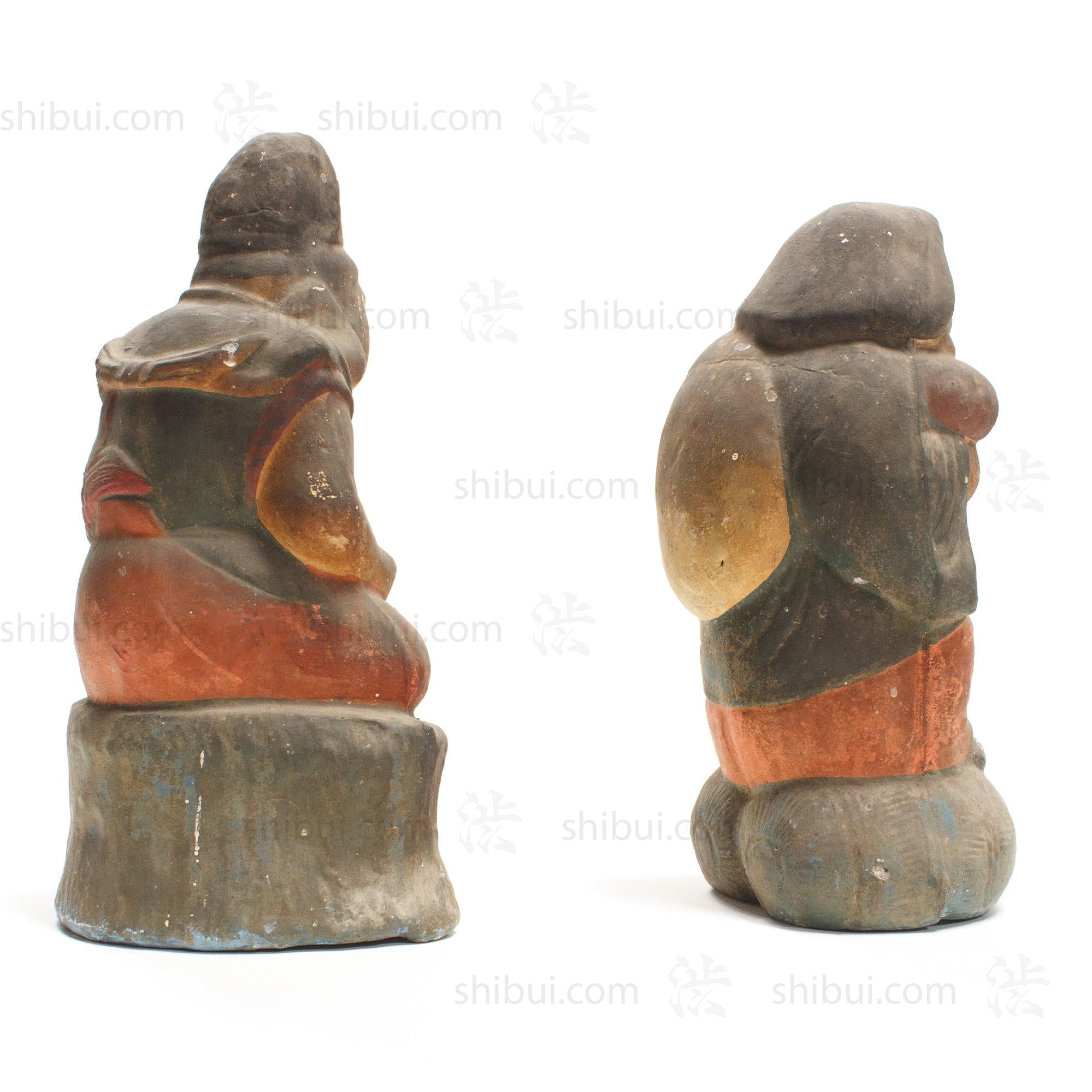 Daikoku and Ebisu Clay Dolls Meiji Era