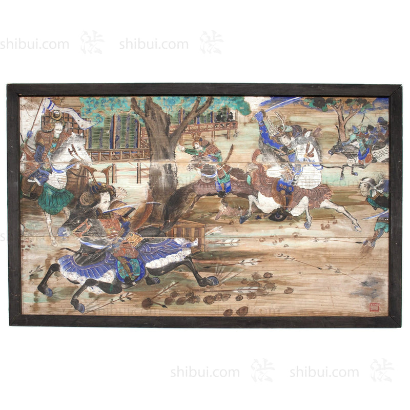 Large Antique Hand-painted Ema Votive Painting of the Sengoku War