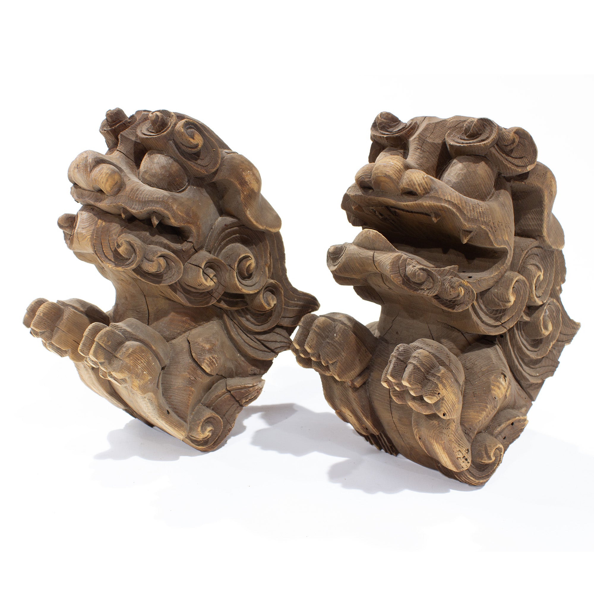 Pair of Hand Carved Shishi Lion Carvings