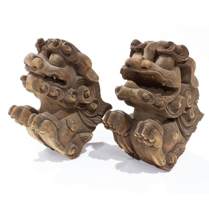 Pair of Hand Carved Shishi Lion Carvings