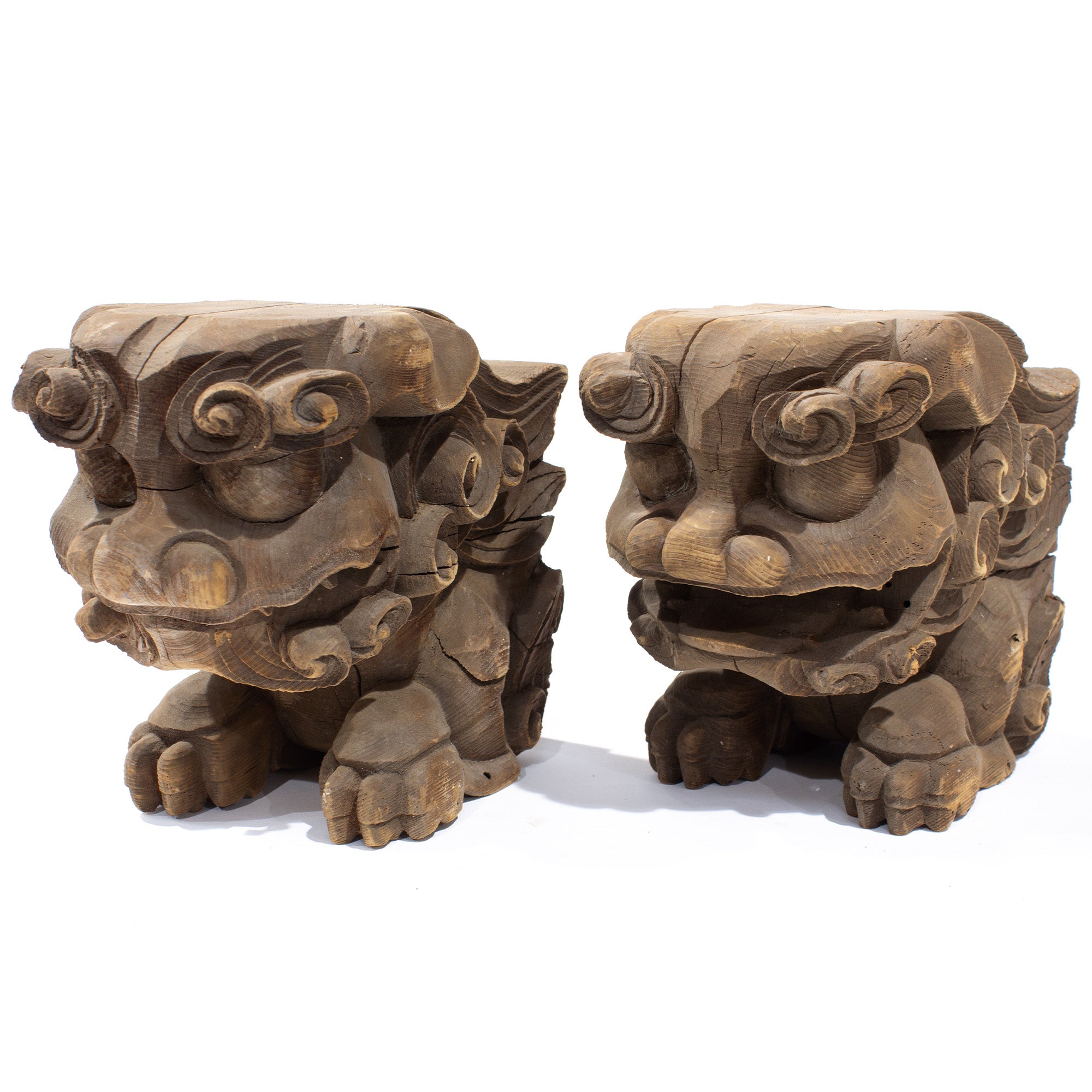 Pair of Hand Carved Shishi Lion Carvings