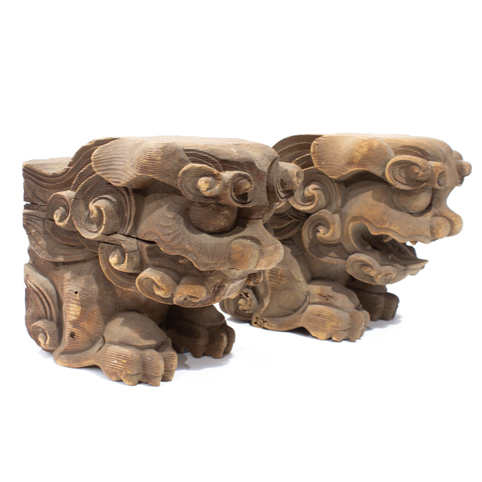 Pair of Hand Carved Shishi Lion Carvings