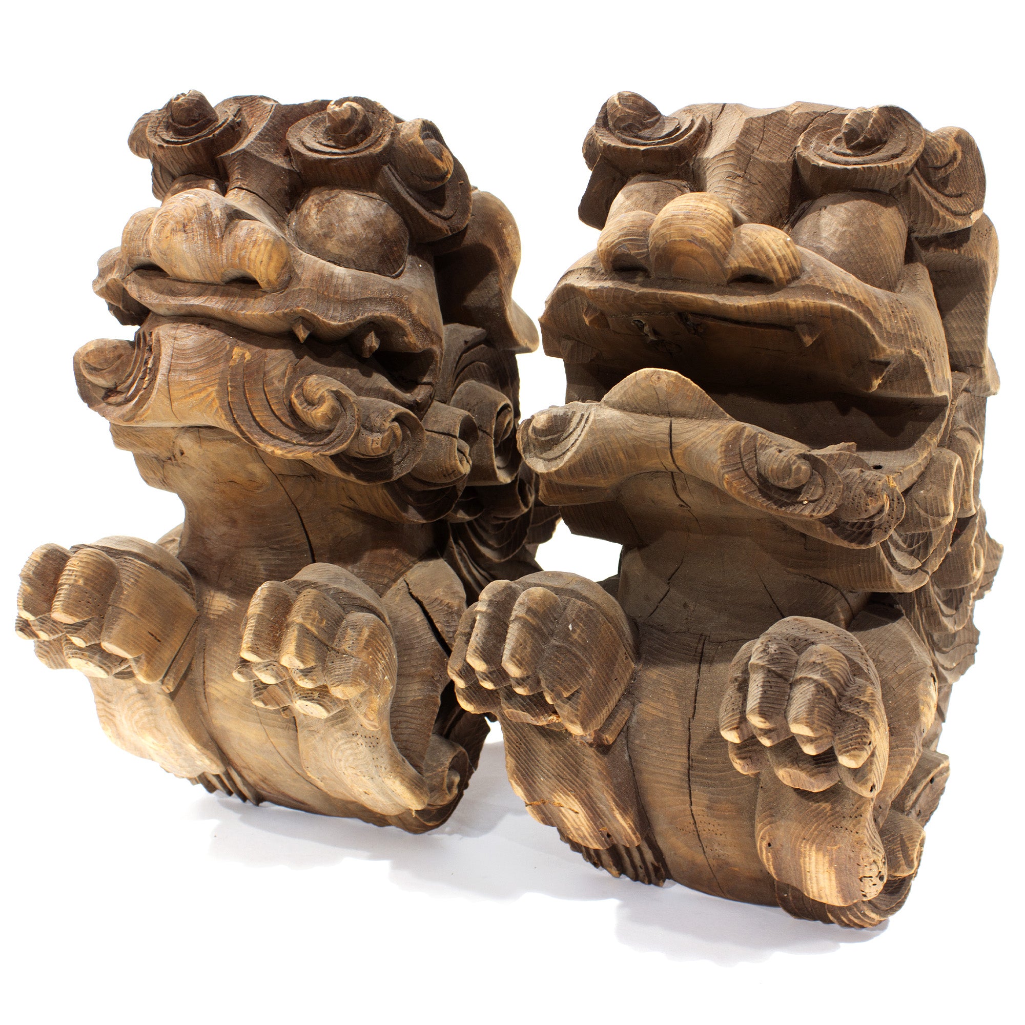 Pair of Hand Carved Shishi Lion Carvings