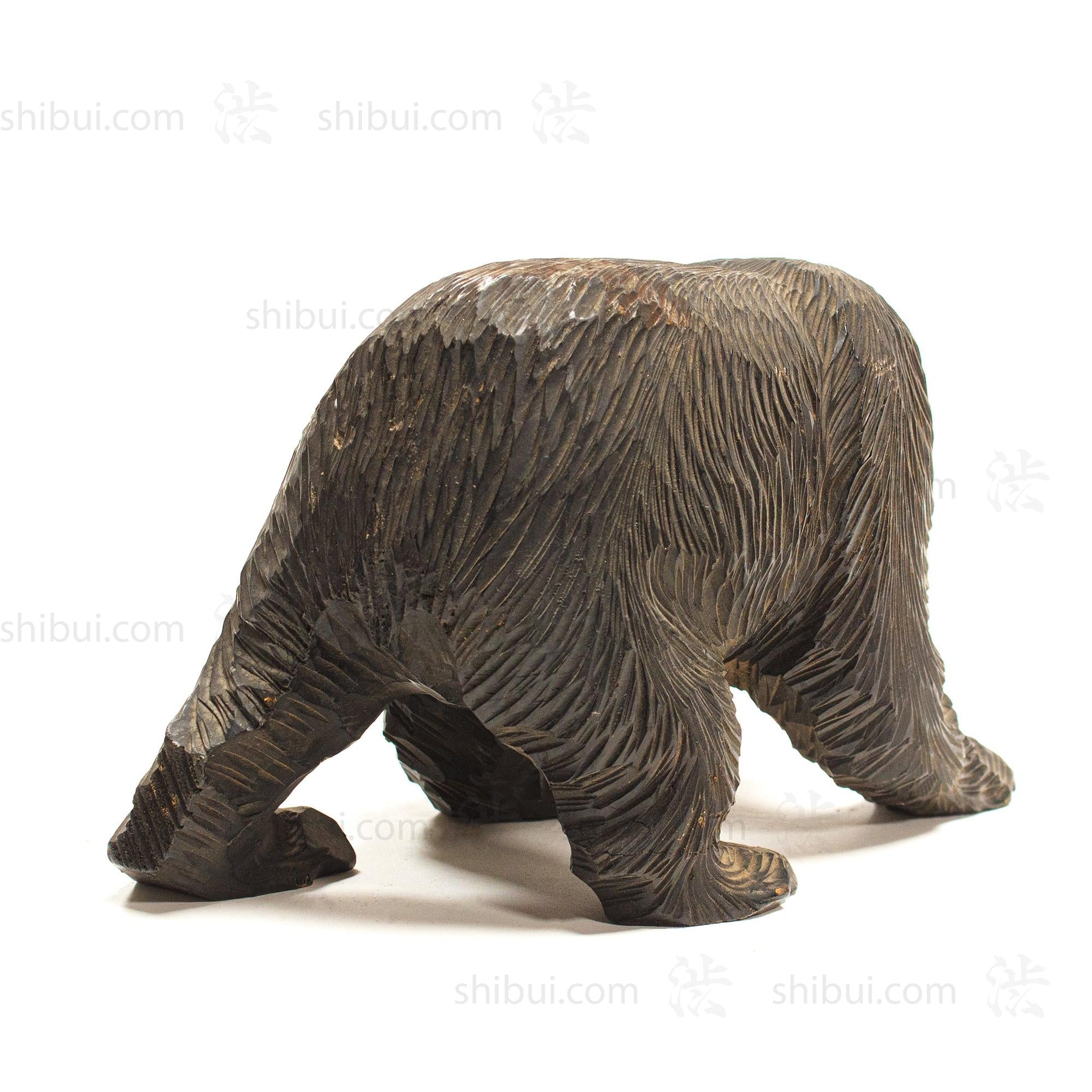 Kibori Kuma | Hand Carved Wood Bear | Japanese Hand Carved Bear with Salmon