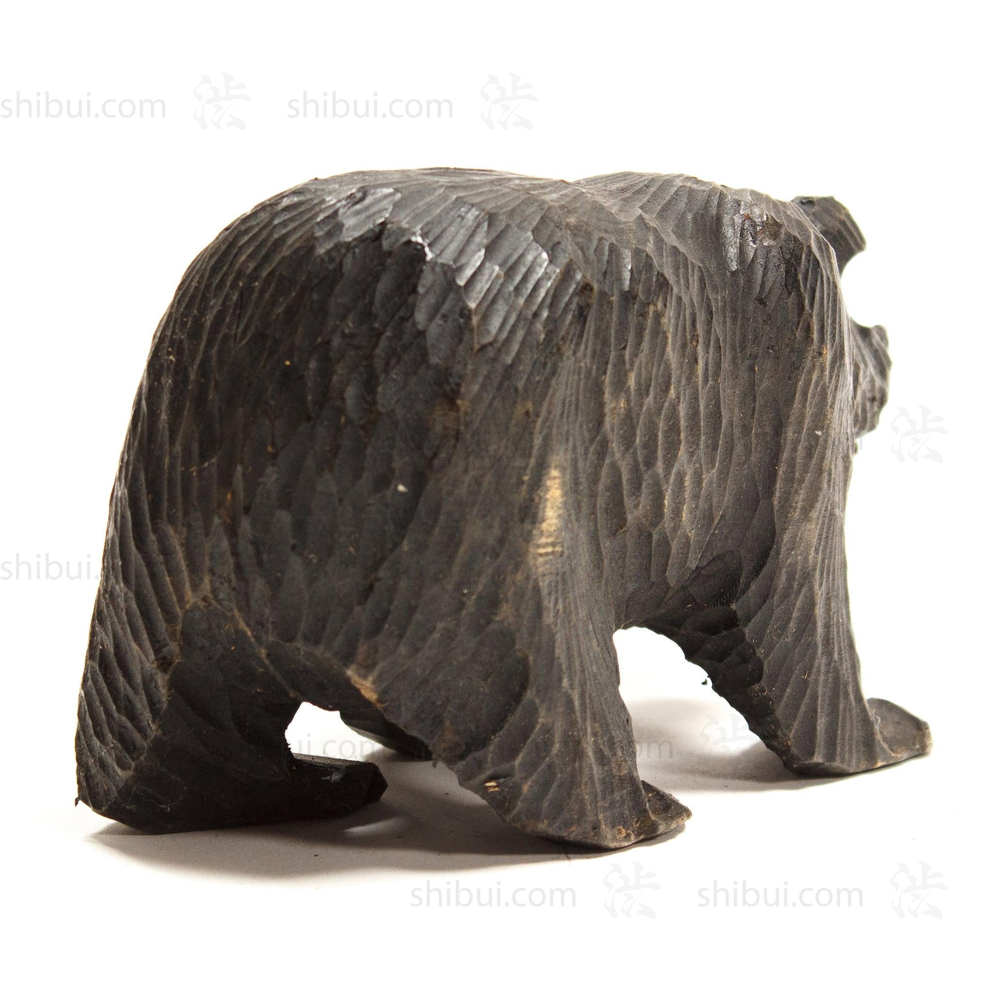 Kibori Kuma | Hand Carved Wood Bear | Japanese Hand Carved Bear with Salmon