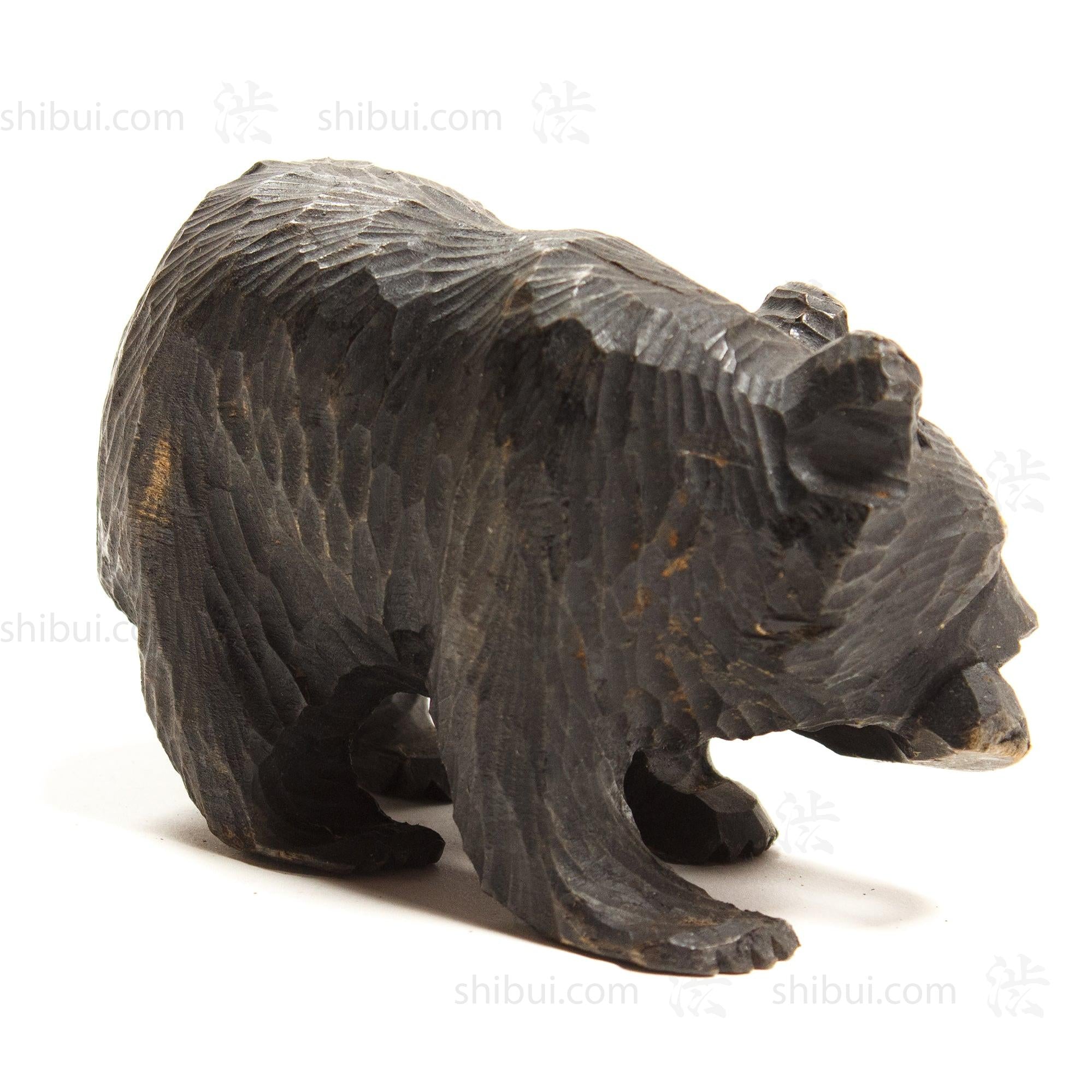 Kibori Kuma | Hand Carved Wood Bear | Japanese Hand Carved Bear with Salmon