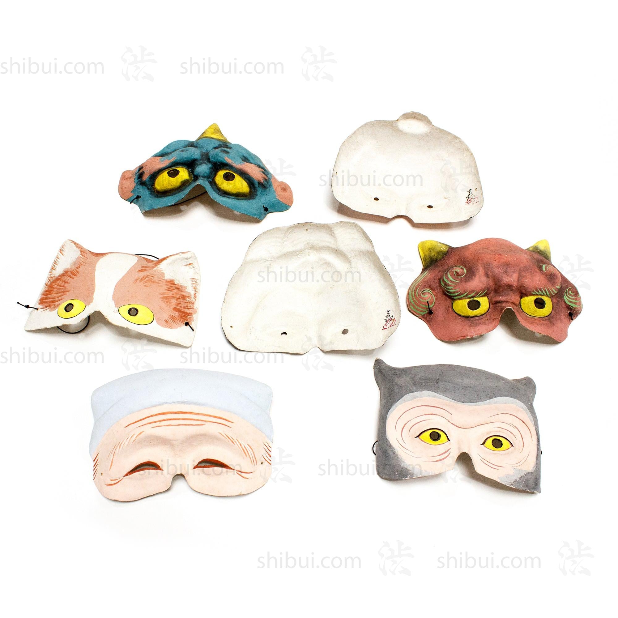 Vintage Japanese Paper Mache Momotaro Mask Set