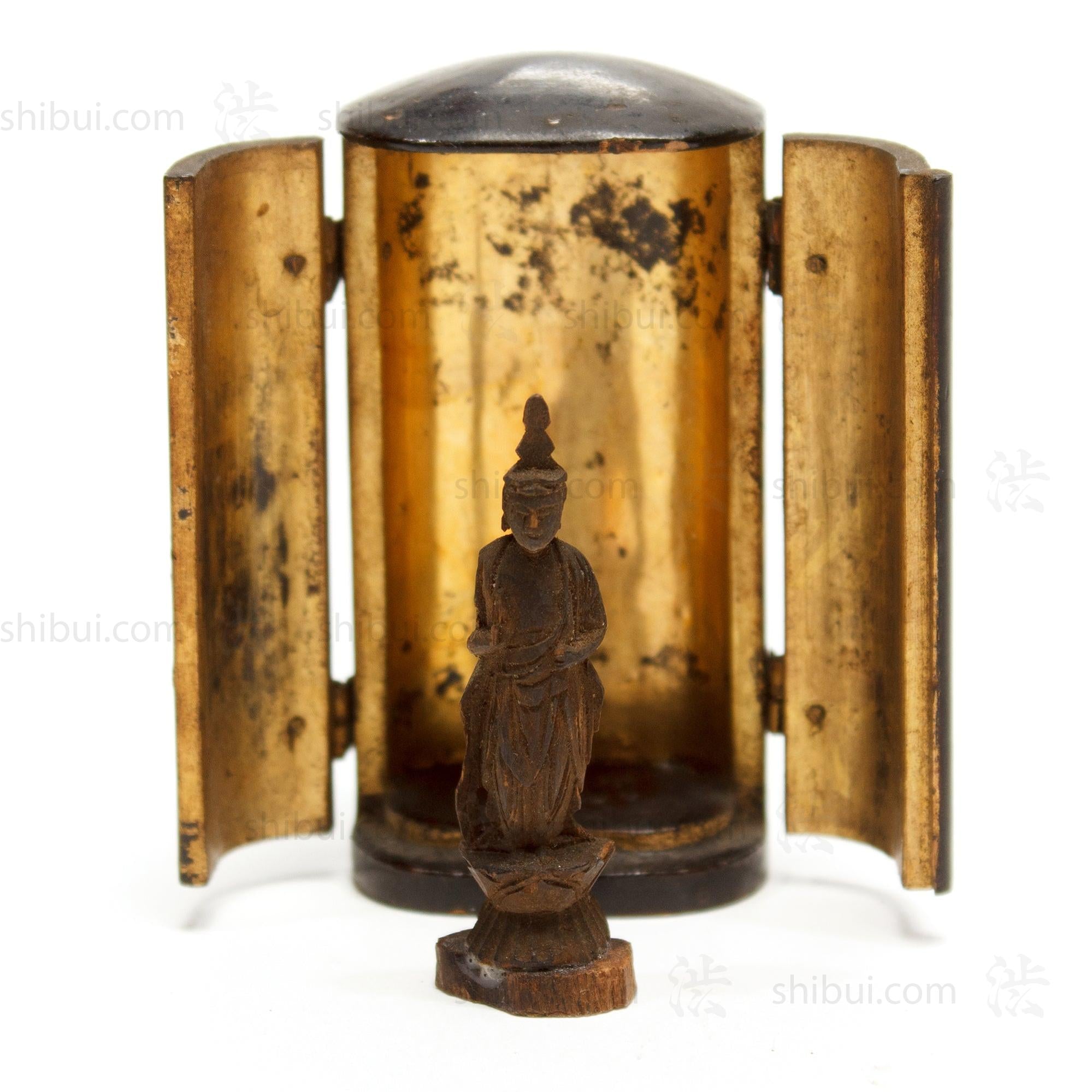 Tiny Zushi with Buddha | Japanese Antique Portable Shrine