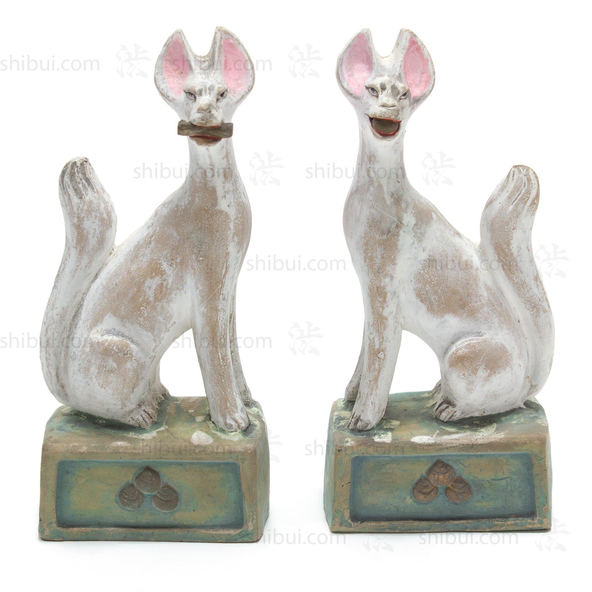 Inari Foxes |  Sacred Kitsune Clay Figure Pair