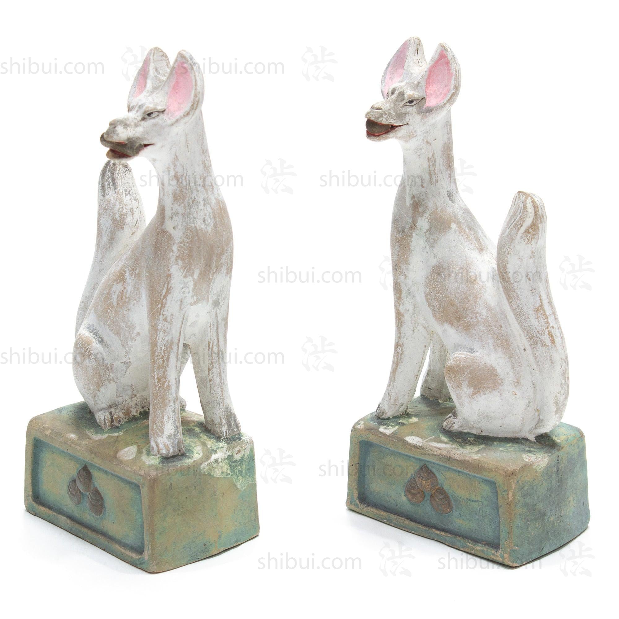 Inari Foxes |  Sacred Kitsune Clay Figure Pair