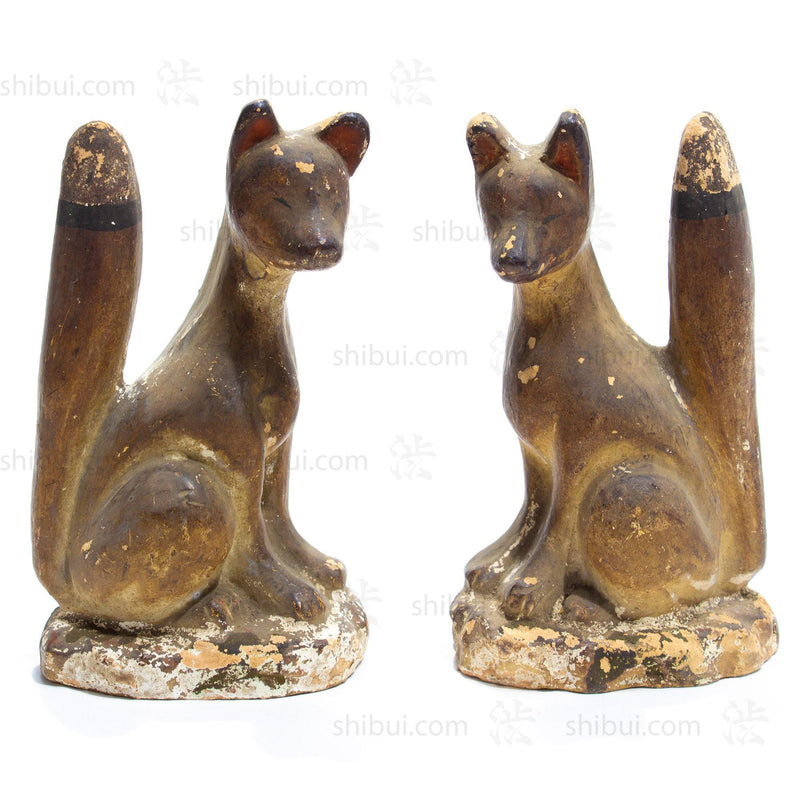 Inari Foxes |  Sacred Kitsune Clay Figure Pair