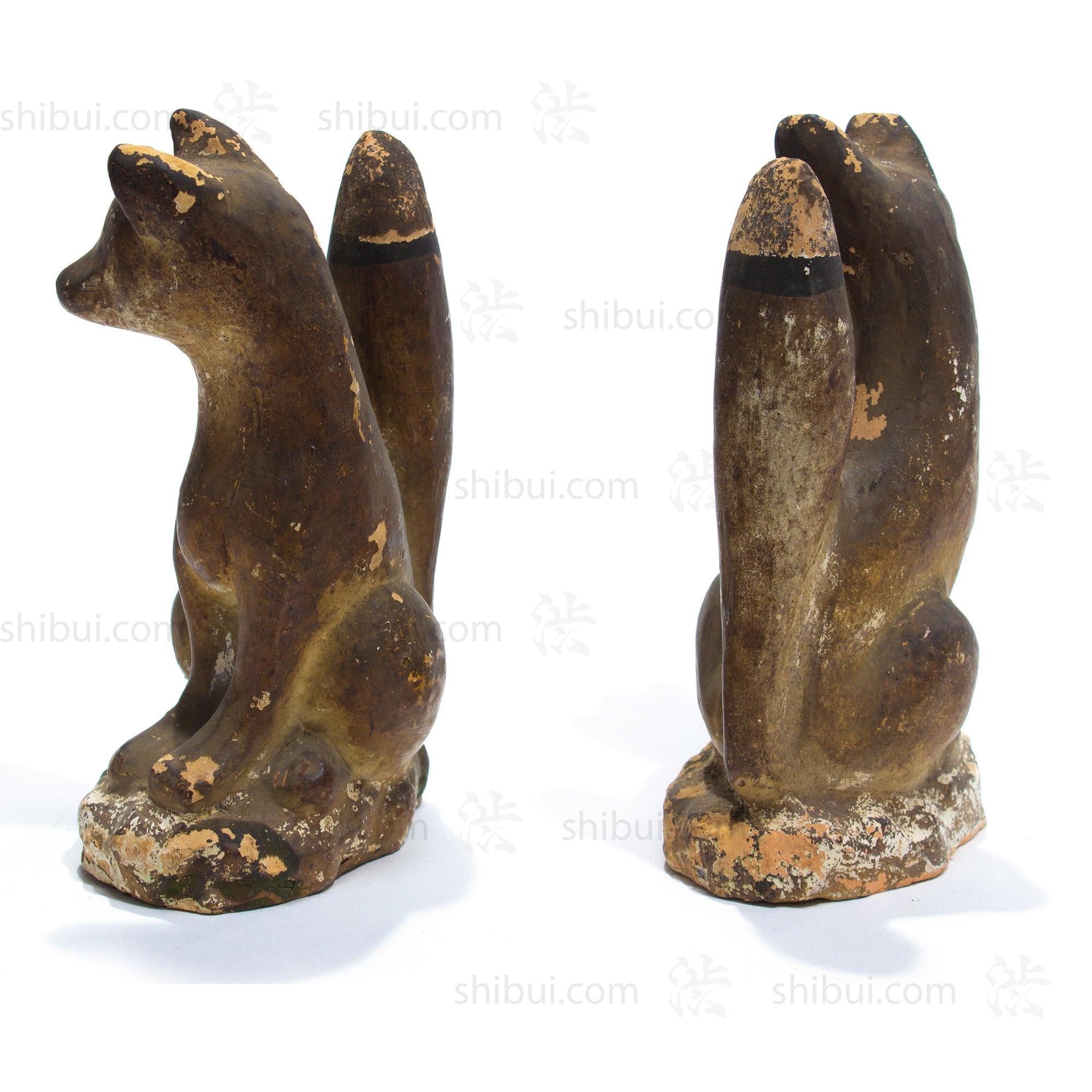 Inari Foxes |  Sacred Kitsune Clay Figure Pair
