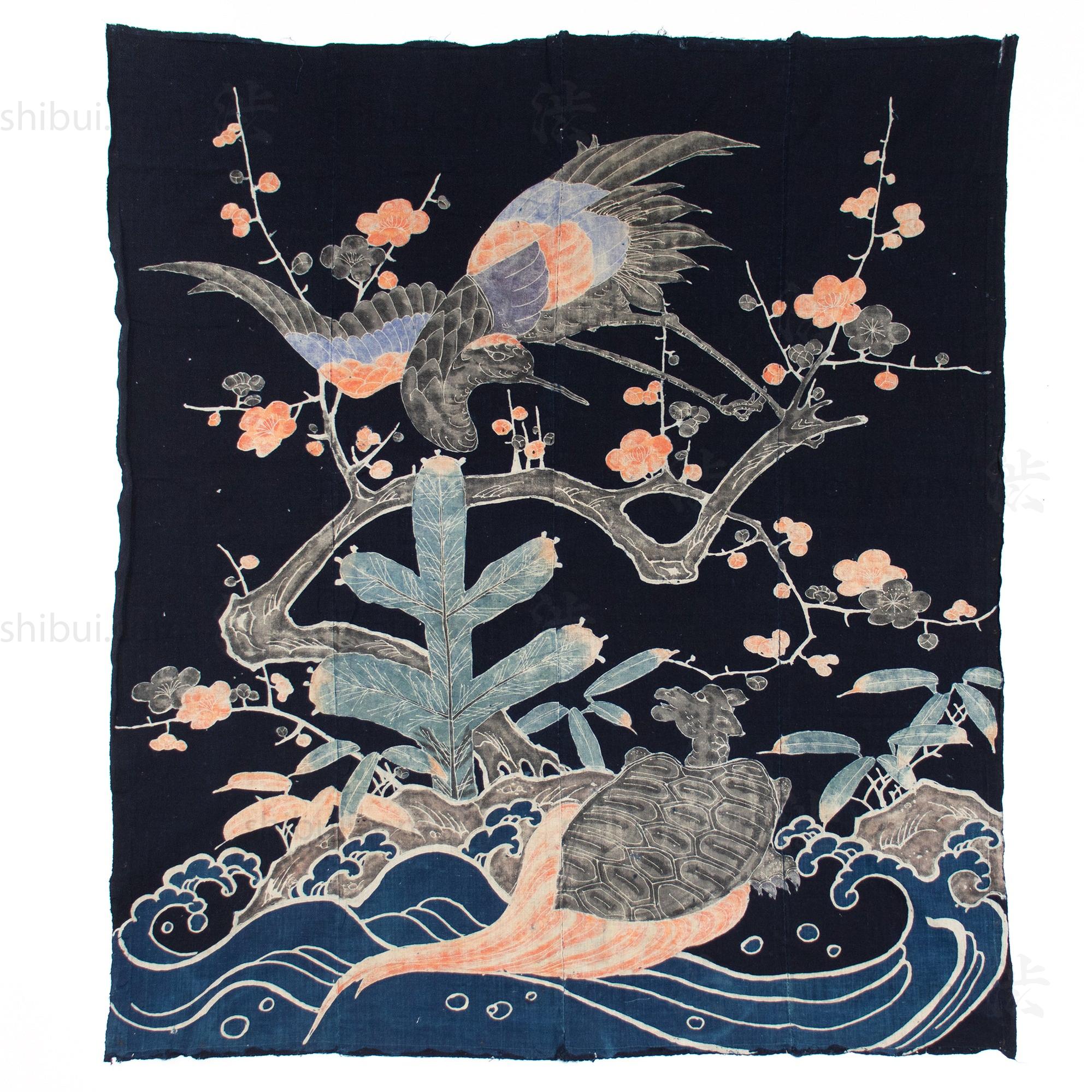 Crane & Tortoise Futonji Japanese Antique Indigo Tsutsugaki Futon Cover