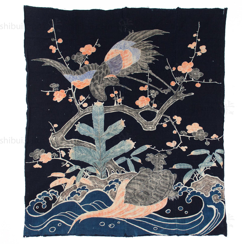 Crane & Tortoise Futonji Japanese Antique Indigo Tsutsugaki Futon Cover