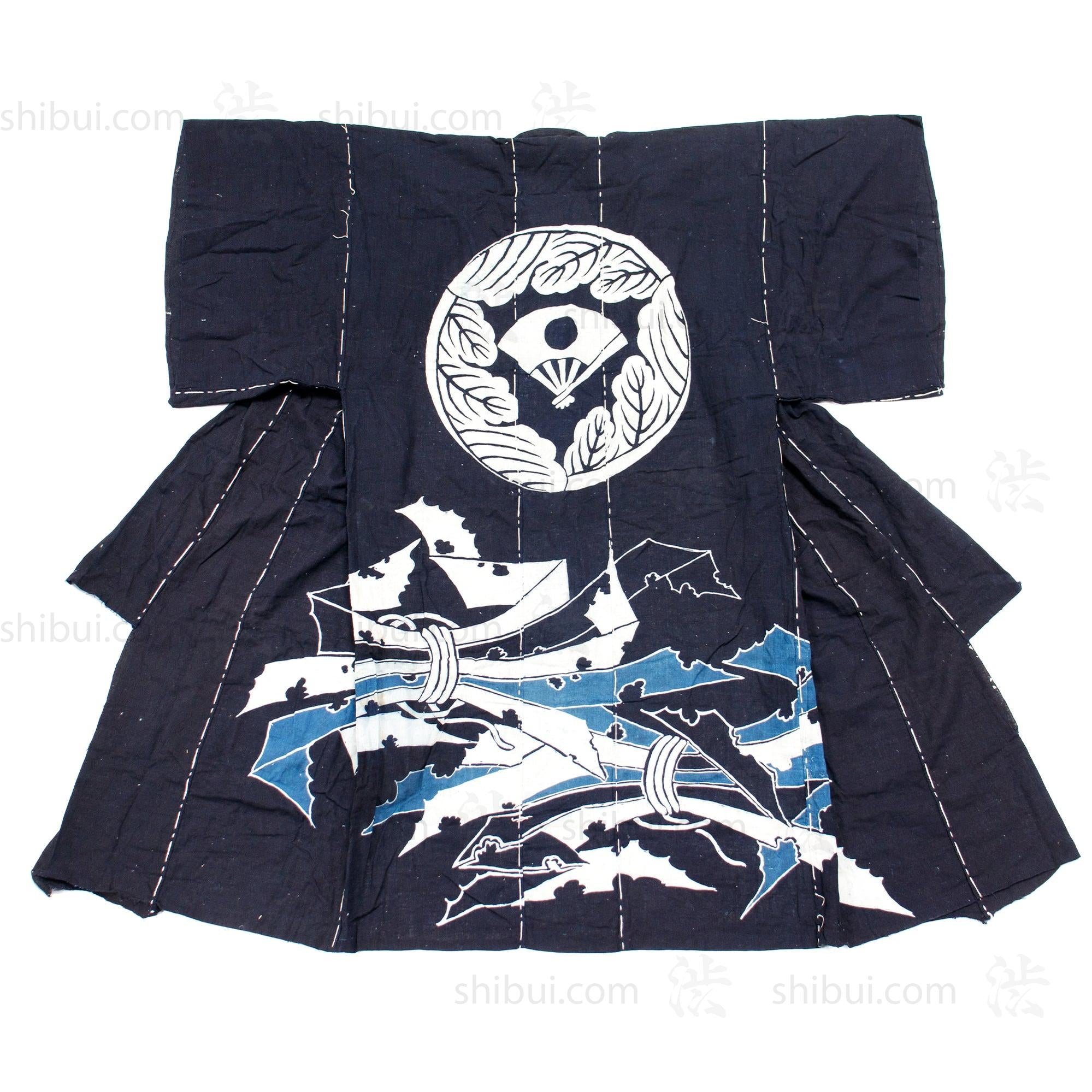Japanese Indigo Tsutsugaki Yogi with Crest and Noshi Motif