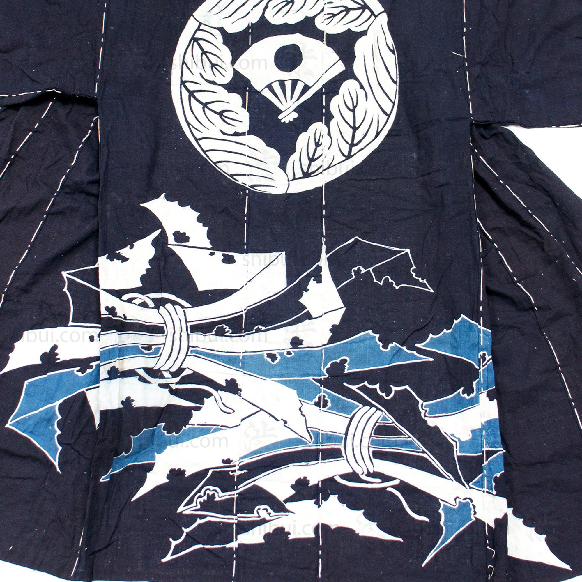 Japanese Indigo Tsutsugaki Yogi with Crest and Noshi Motif