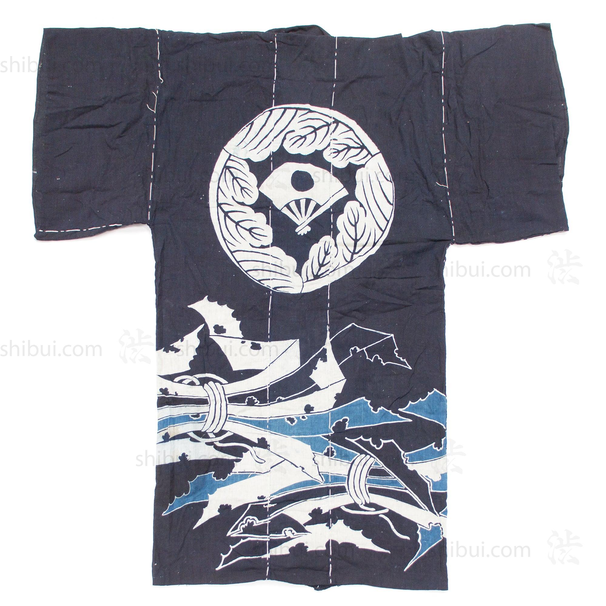 Japanese Indigo Tsutsugaki Yogi with Crest and Noshi Motif