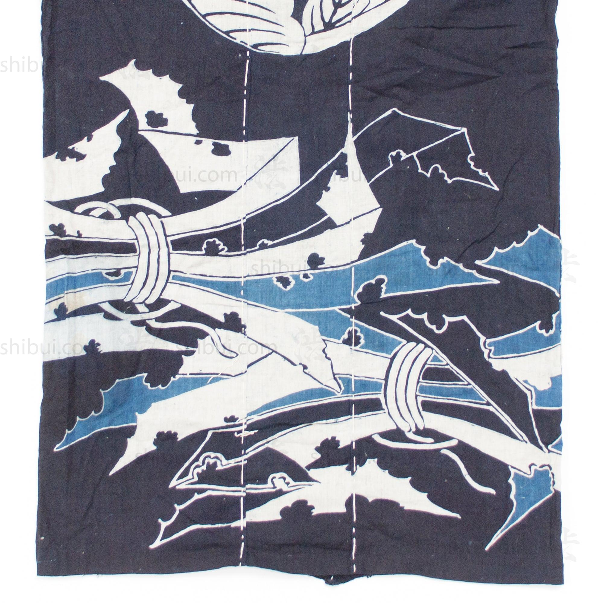 Japanese Indigo Tsutsugaki Yogi with Crest and Noshi Motif