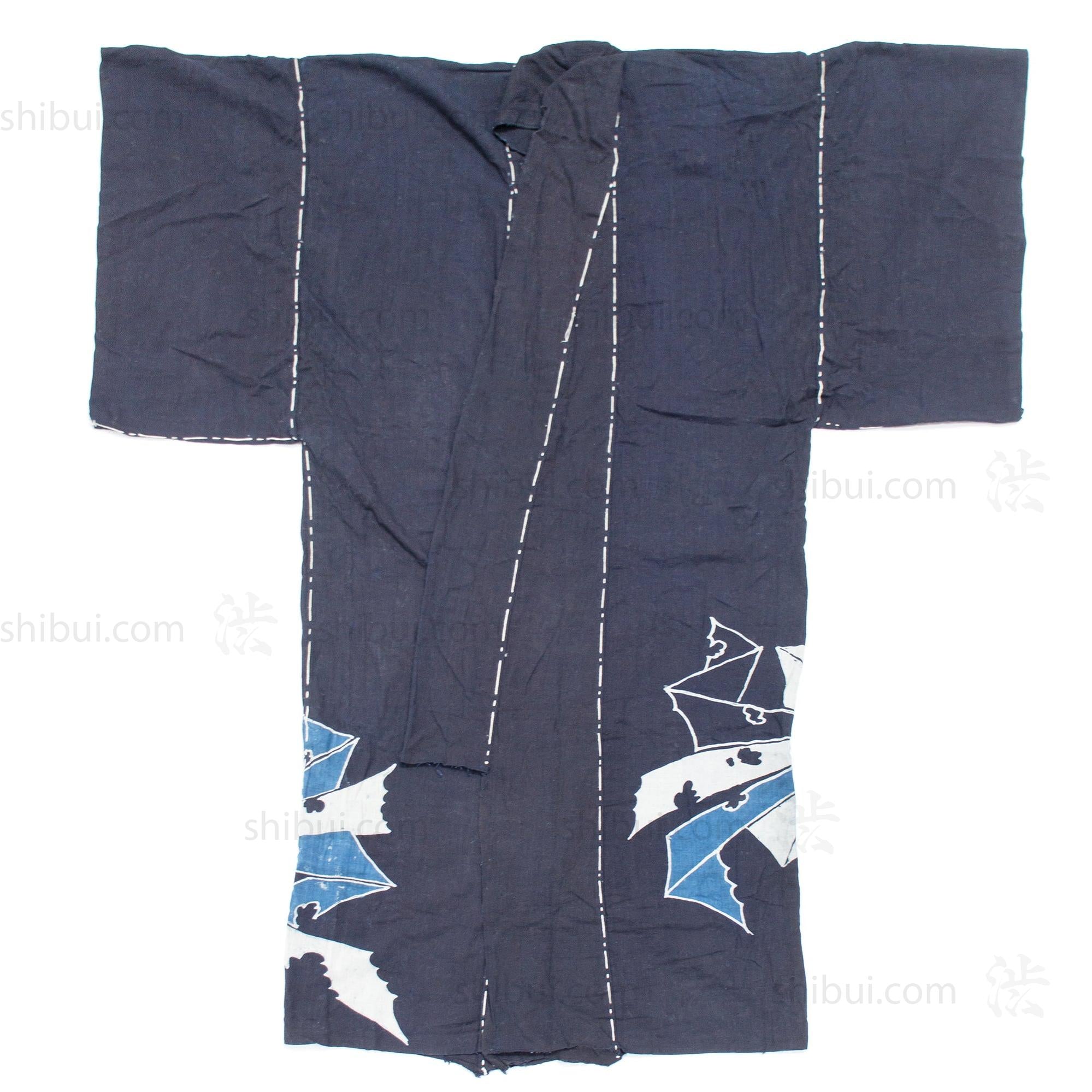 Japanese Indigo Tsutsugaki Yogi with Crest and Noshi Motif