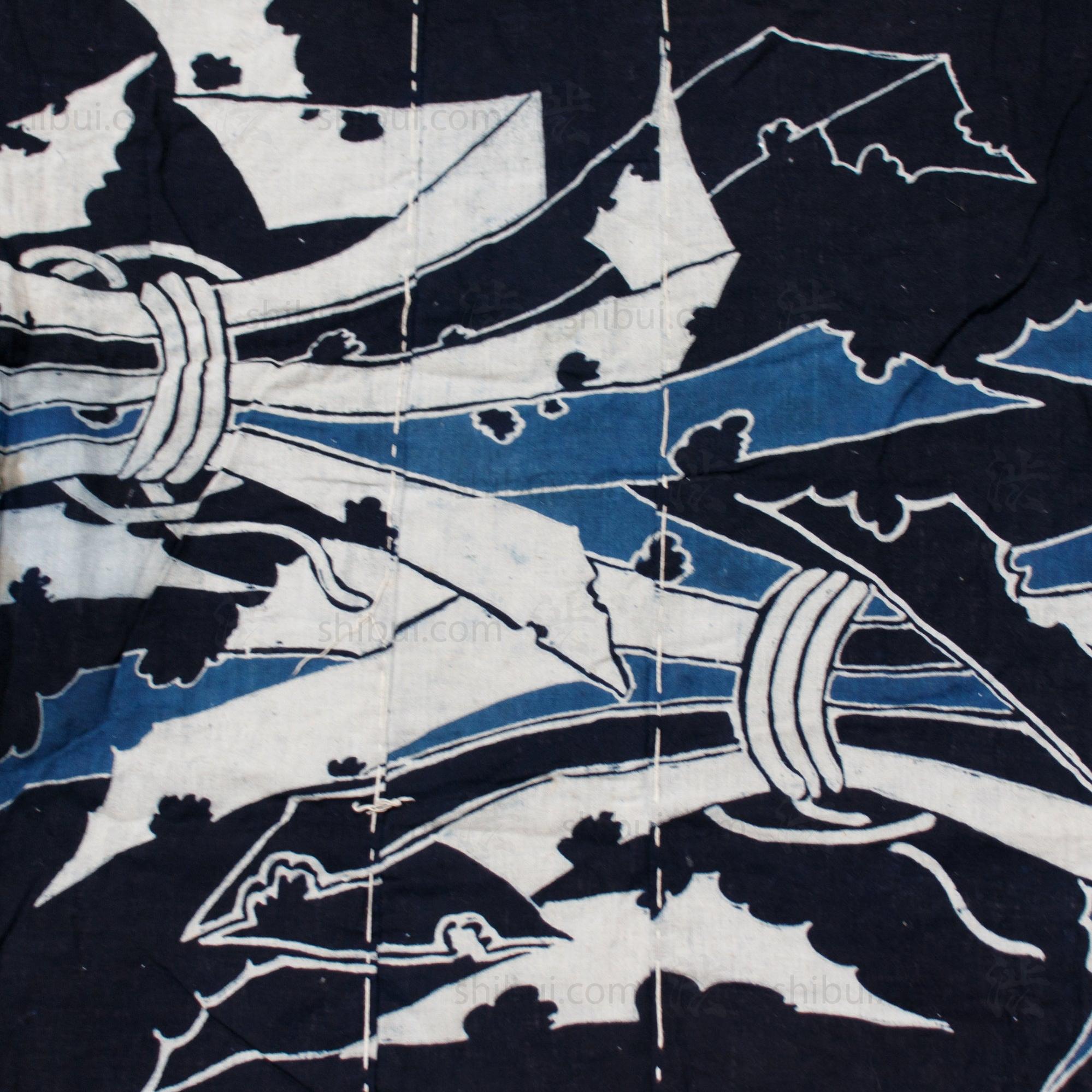 Japanese Indigo Tsutsugaki Yogi with Crest and Noshi Motif