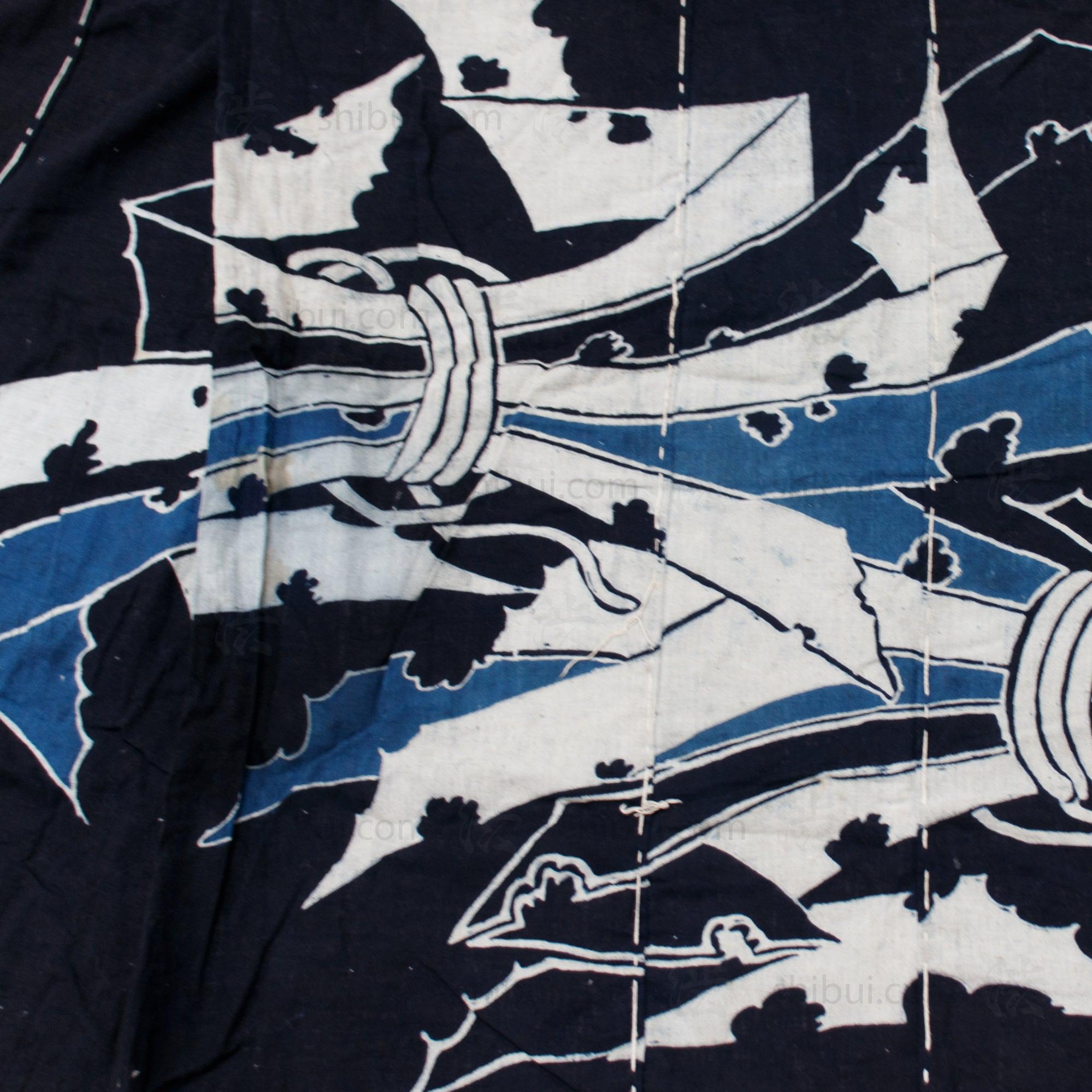 Japanese Indigo Tsutsugaki Yogi with Crest and Noshi Motif