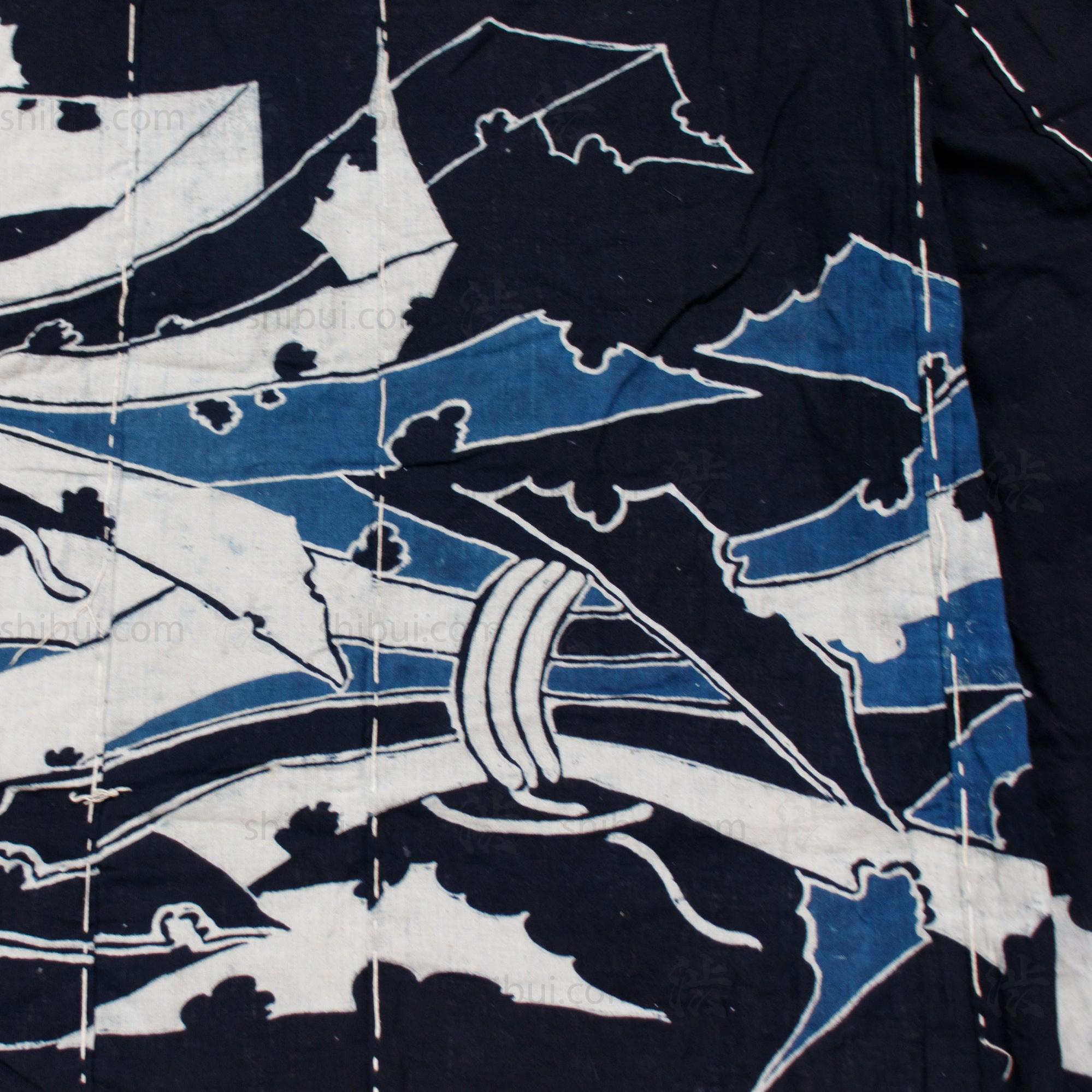 Japanese Indigo Tsutsugaki Yogi with Crest and Noshi Motif