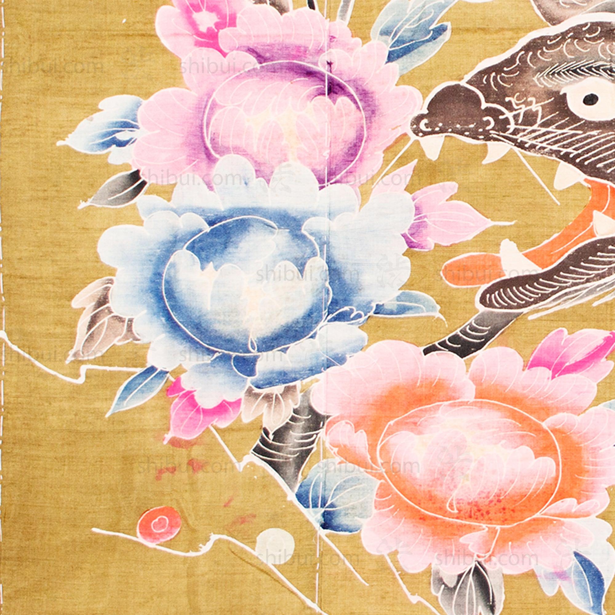 Silk Shishi Lion Dog Tsutsugaki Futon Cover | Japanese Antique Futonji