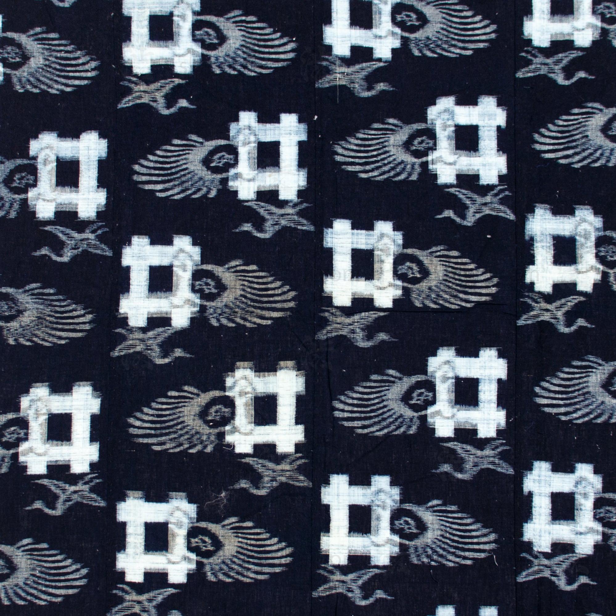 Japanese Antique Tsuru-Kame Indigo Futon Cover | 4-Panel E-Gasuri Futonji