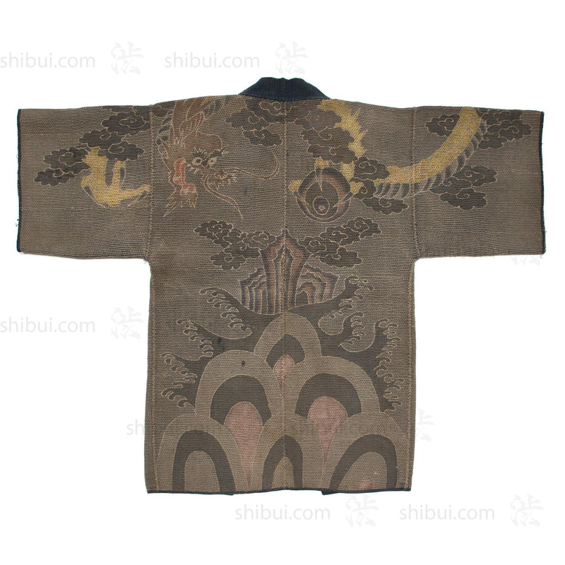 Dragon Shobo Hanten | Antique Japanese Reversible Sashiko Fireman's Coat