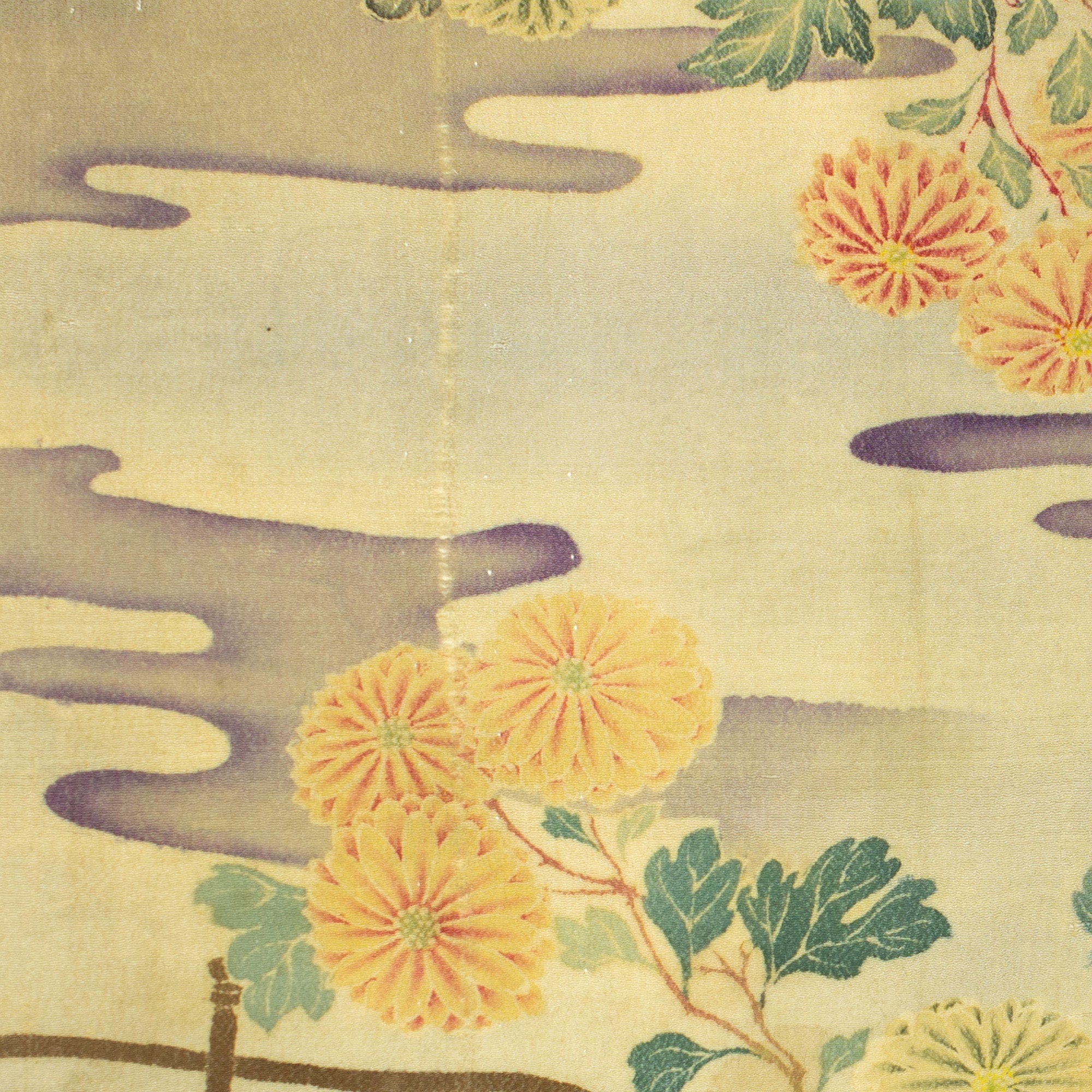 Yuzen Chirimen Silk Textile Fragment