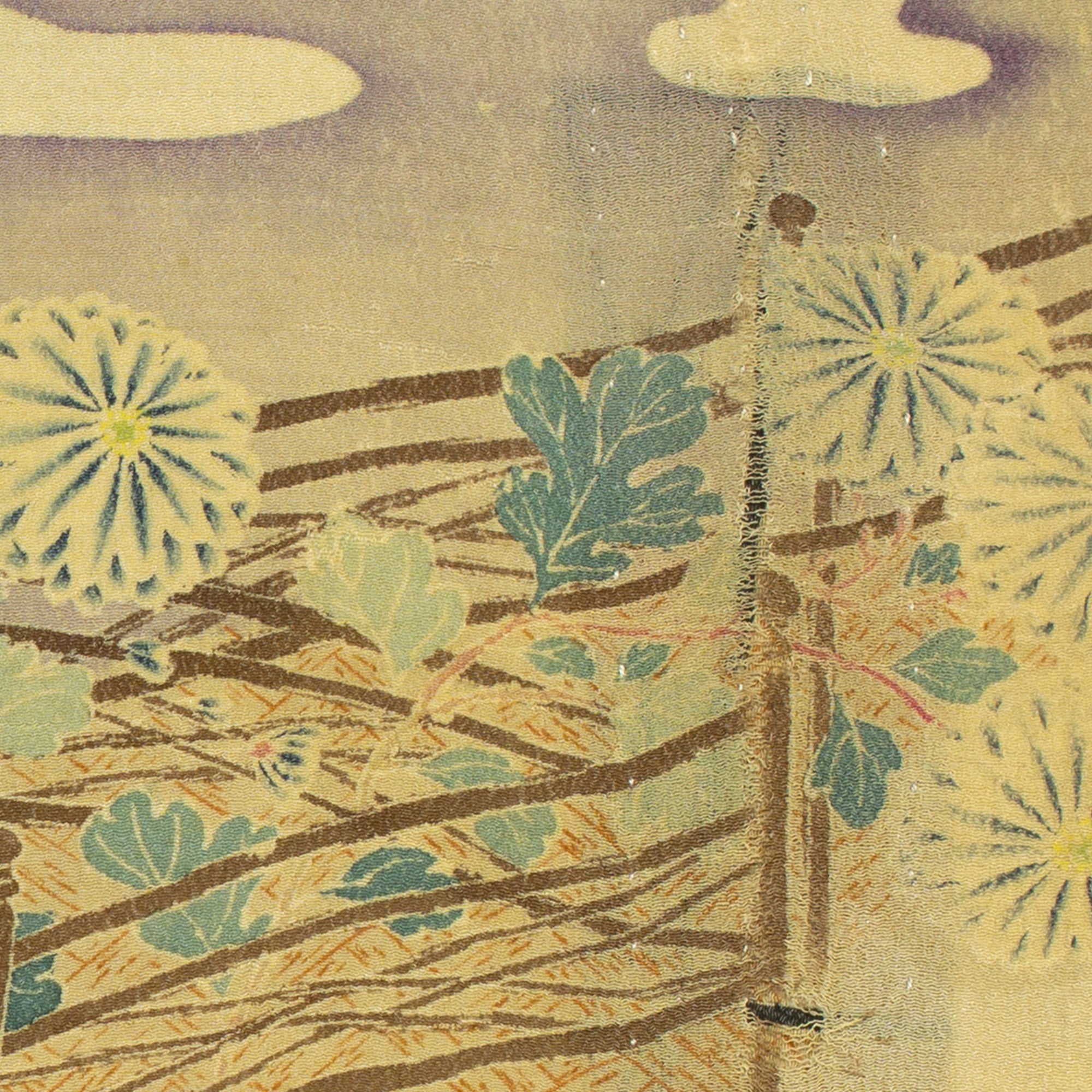 Yuzen Chirimen Silk Textile Fragment