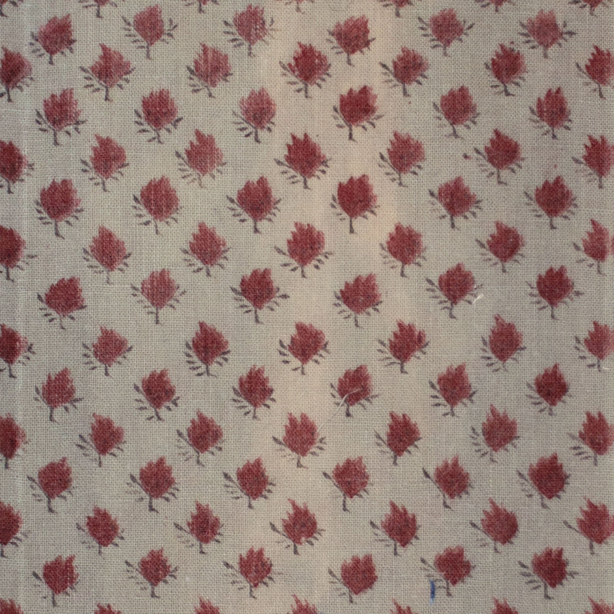 Japanese Meiji  Red Flower Chintz Textile Fragment