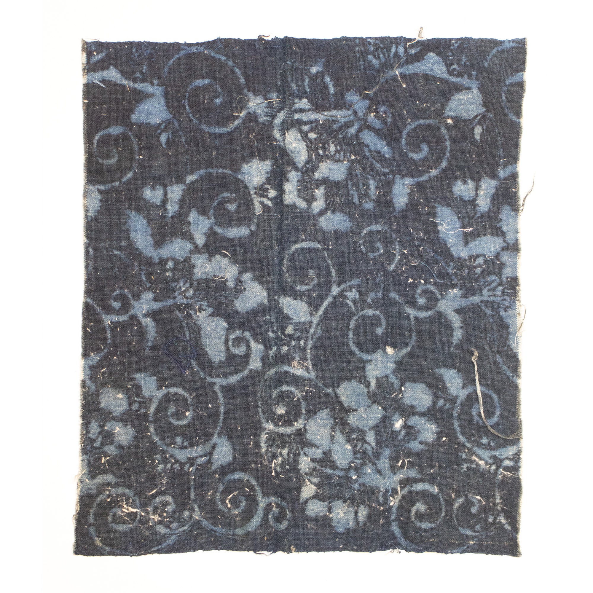 Indigo Cotton Katazome Fragment with Floral Motif