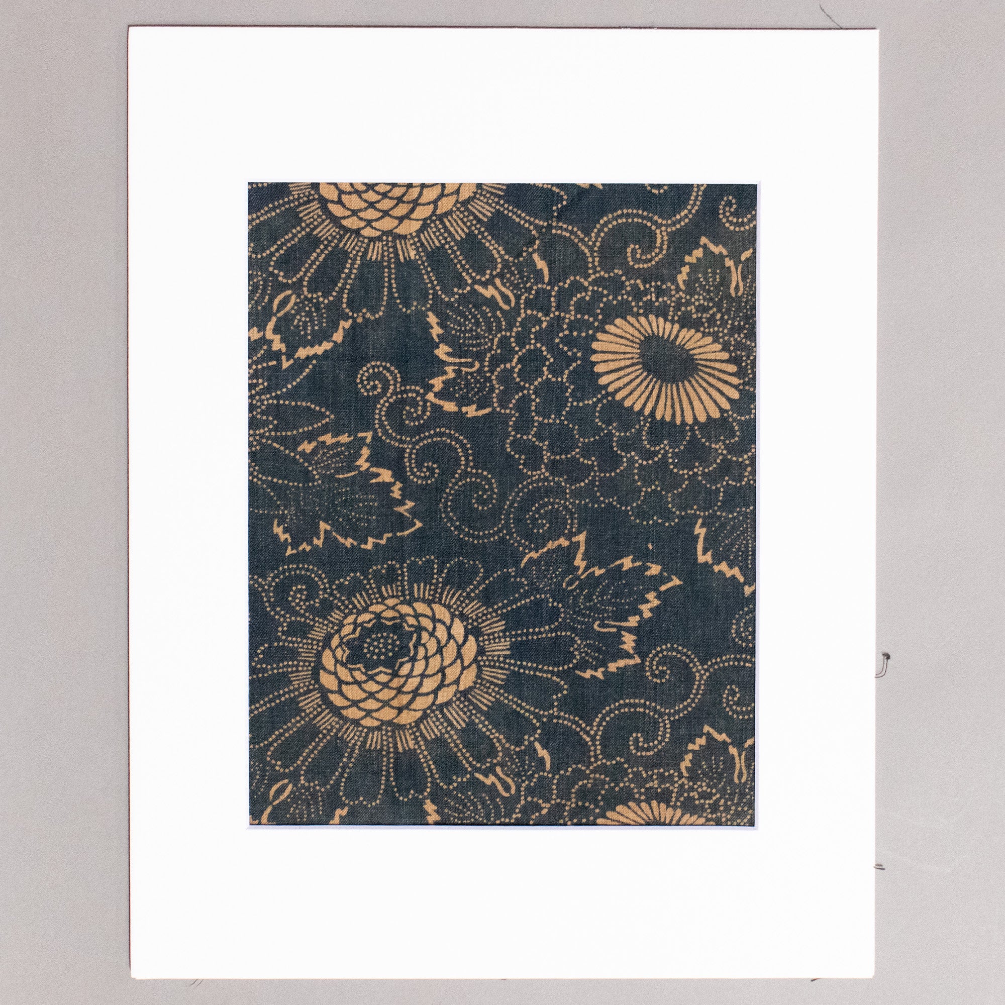 Indigo Cotton Katazome Fragment with Floral Motif