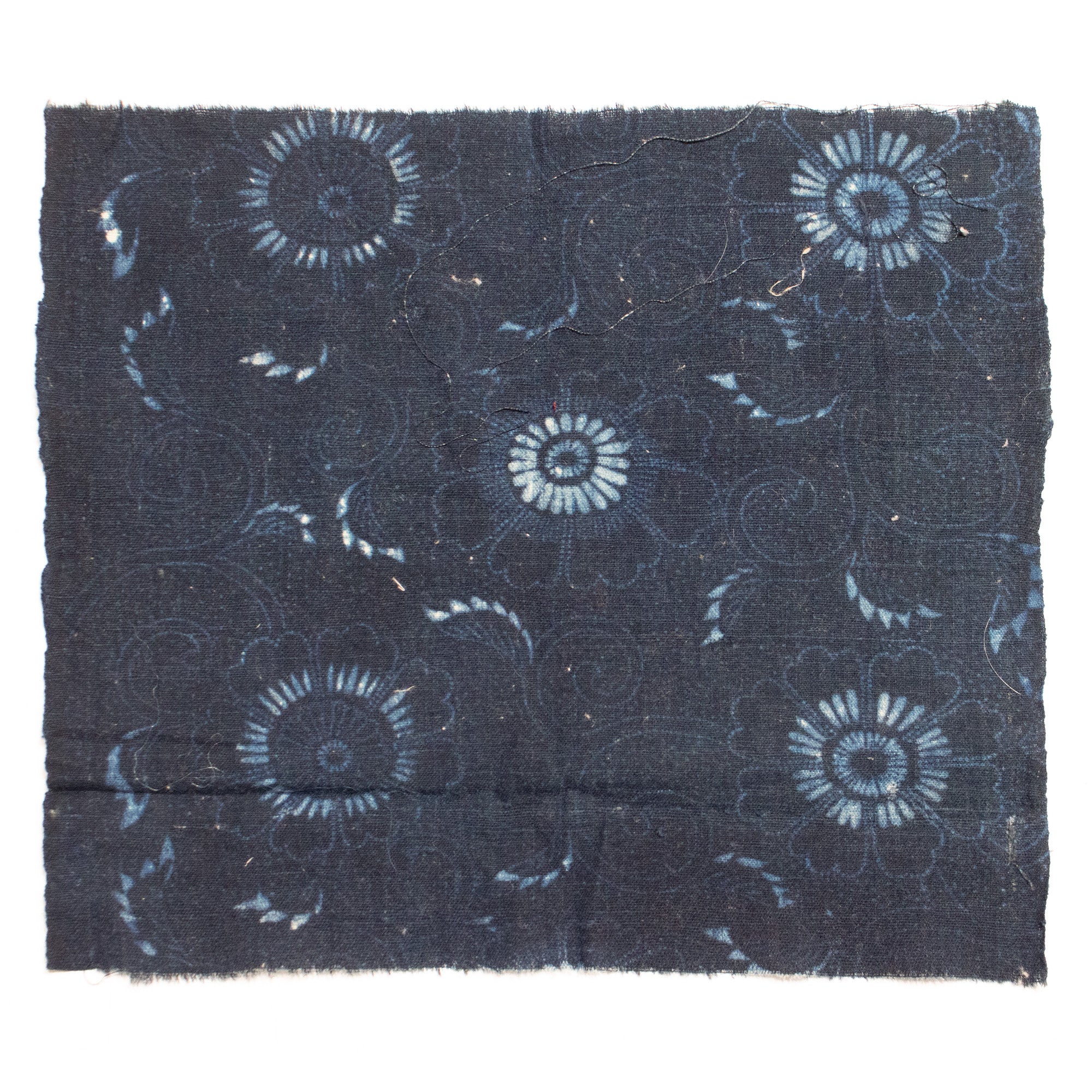 Indigo Cotton Katazome Fragment with Floral Motif