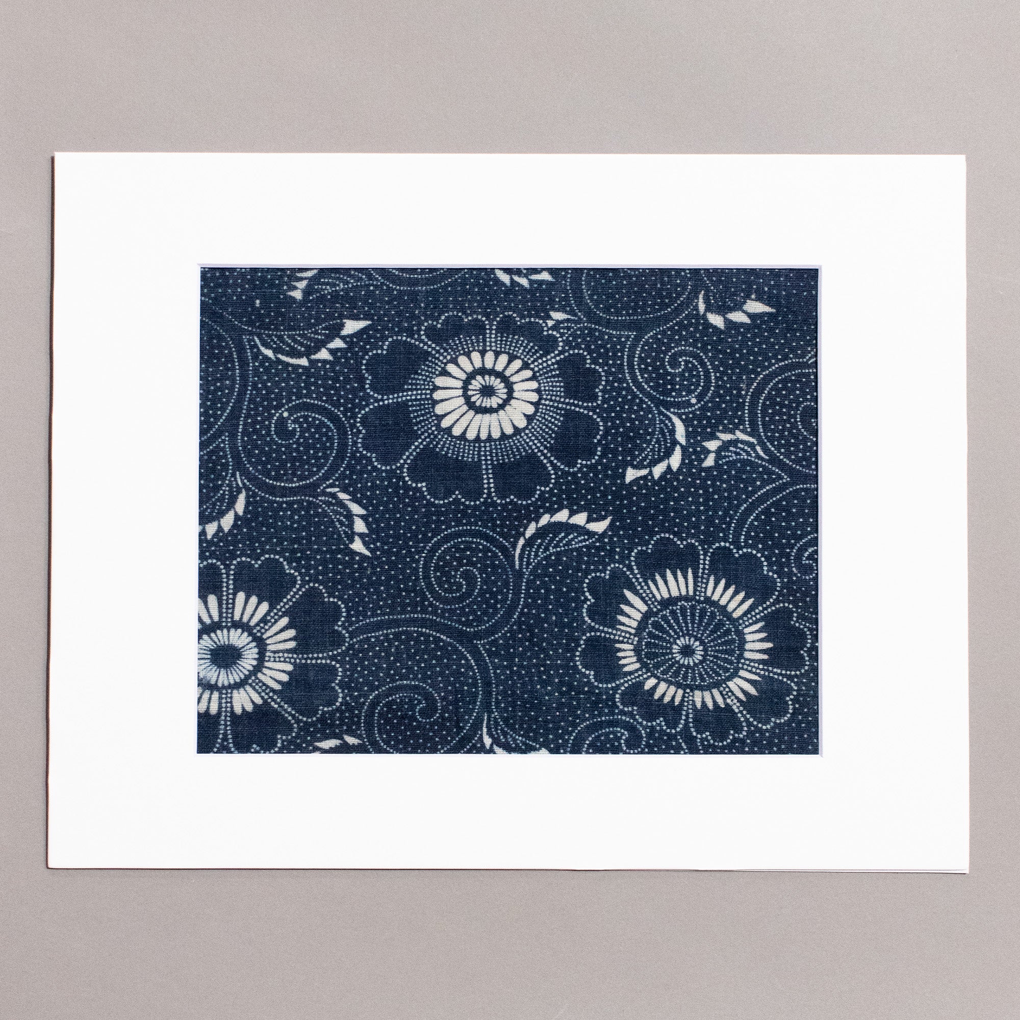 Indigo Cotton Katazome Fragment with Floral Motif