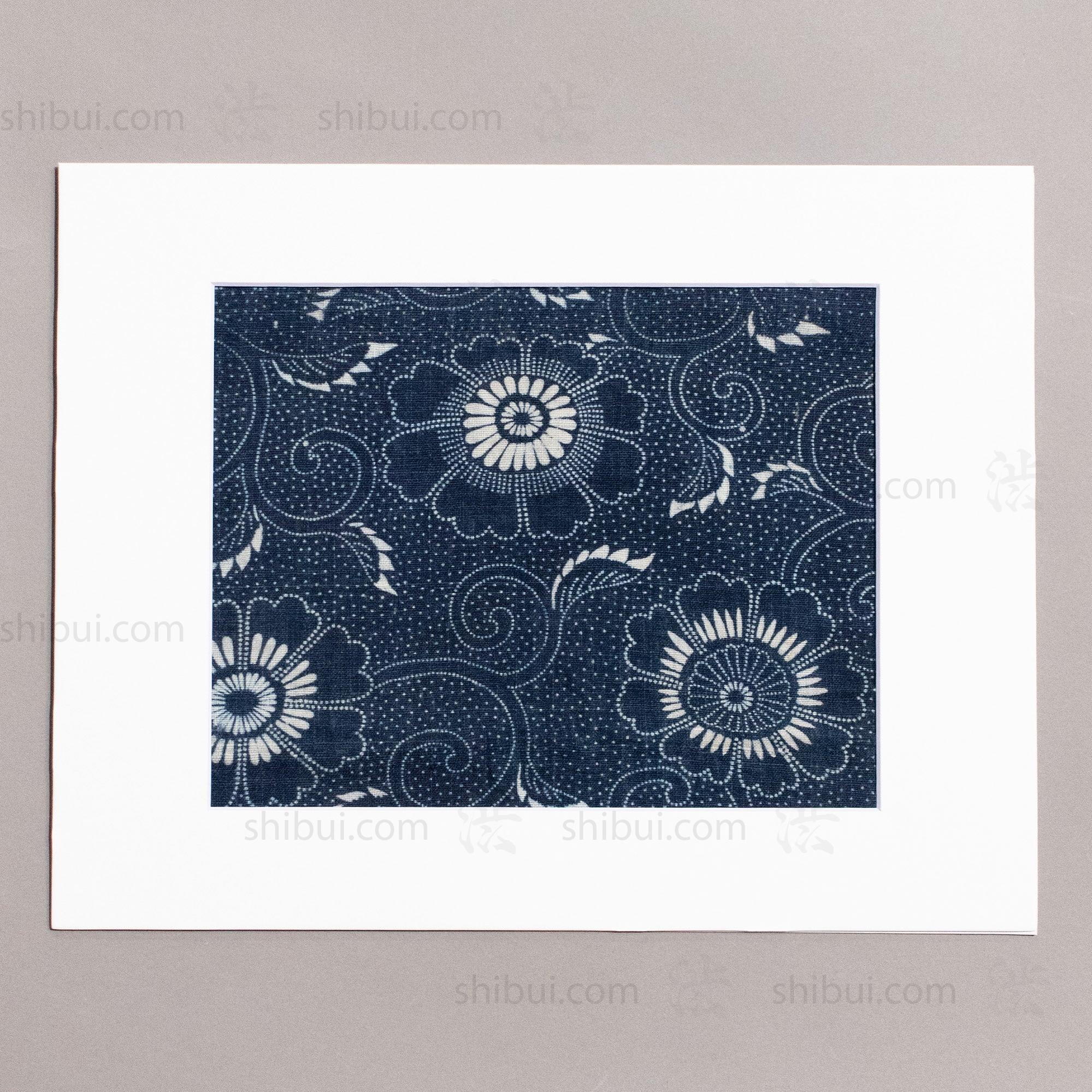 Indigo Cotton Katazome Fragment with Floral Motif