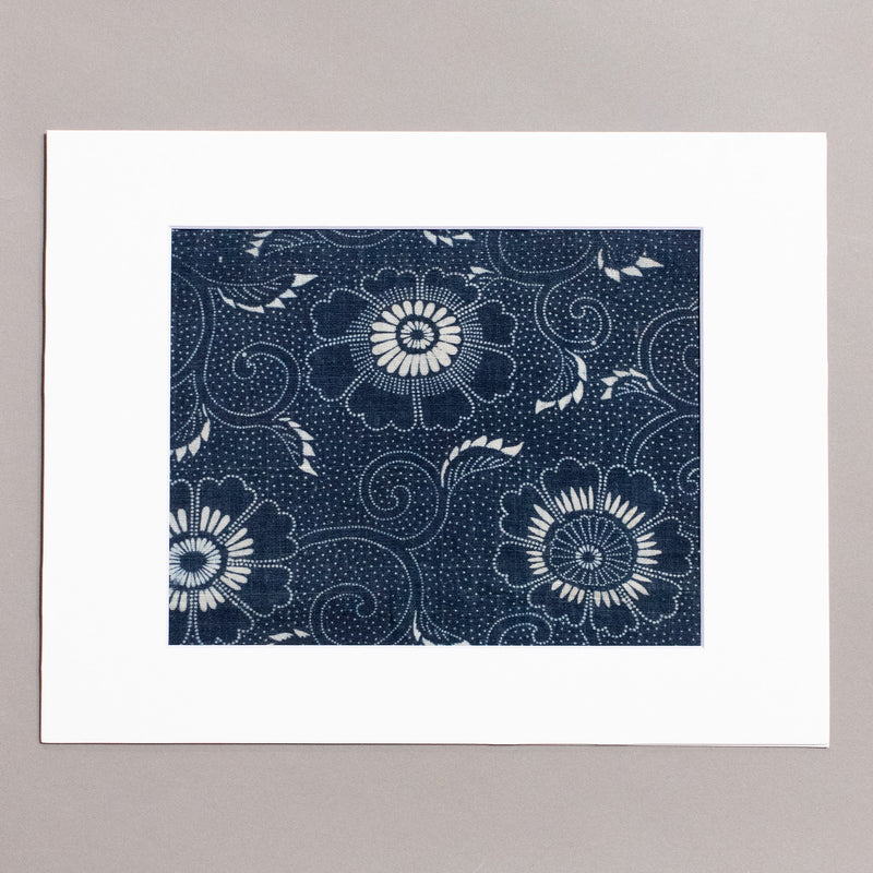 Indigo Cotton Katazome Fragment with Floral Motif