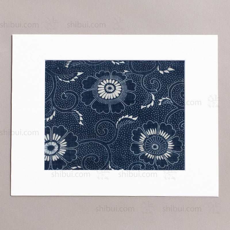 Indigo Cotton Katazome Fragment with Floral Motif